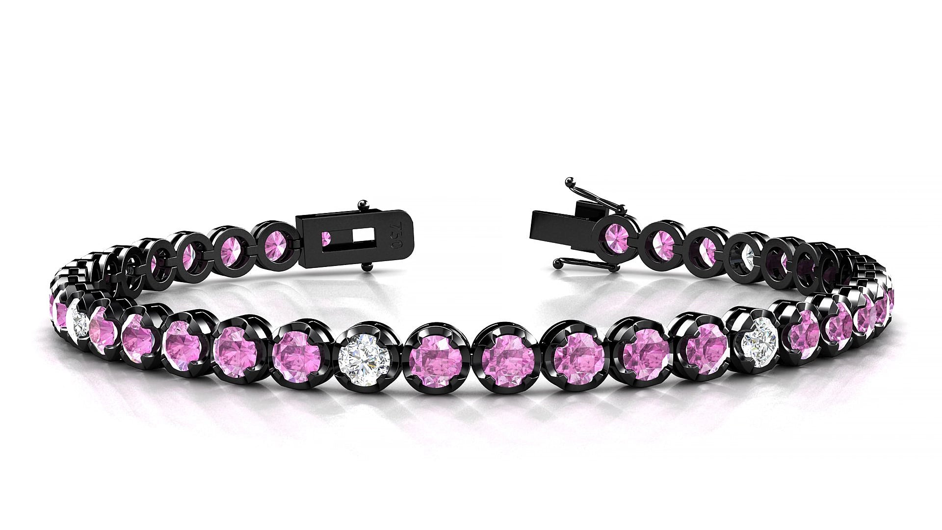 Bengal 5-1 | 18k Black Gold 3.4 mm Round Natural Pink Sapphire & Diamond 15 cm Tennis Bracelet