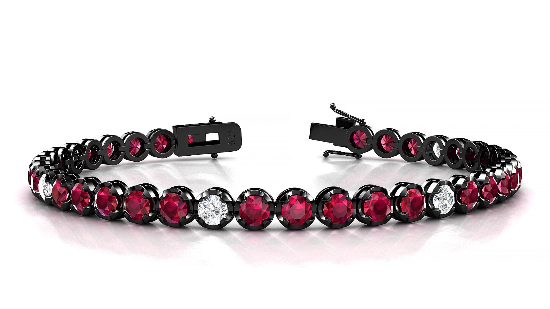 Bengal 5-1 | 18k Black Gold 3.4 mm Round Natural Ruby & Diamond 20 cm Tennis Bracelet