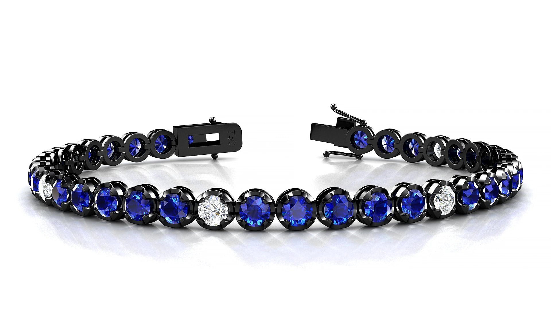 Bengal 5-1 | 18k Black Gold 3.4 mm Round Natural Sapphire & Diamond 19 cm Tennis Bracelet