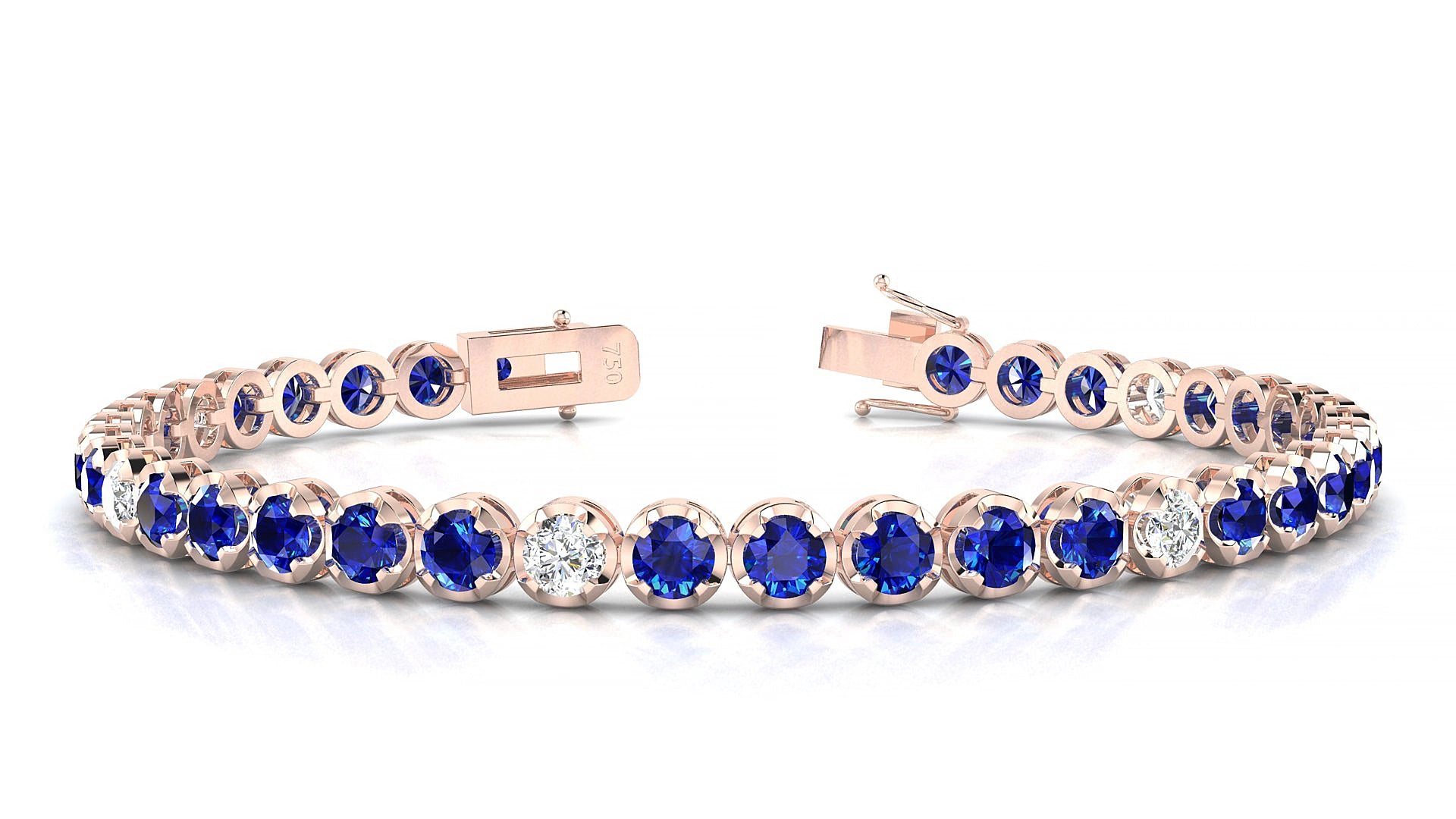 Bengal 5-1 | 18k Rose Gold 3.4 mm Round Natural Sapphire & Diamond 17 cm Tennis Bracelet