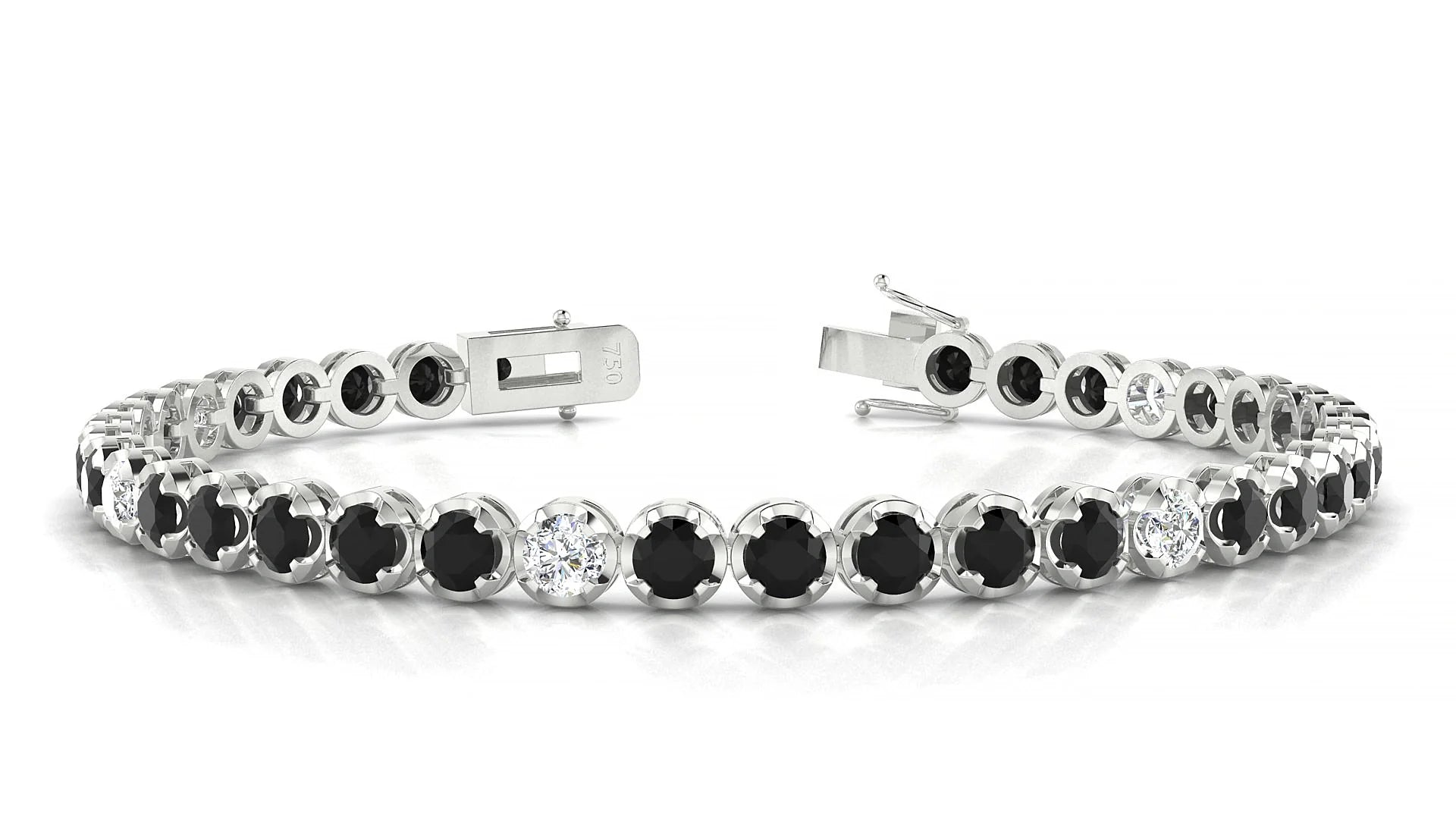 Bengal 5-1 | 18k White Gold 3.4 mm Round Natural Black Diamond & Diamond Tennis Bracelet