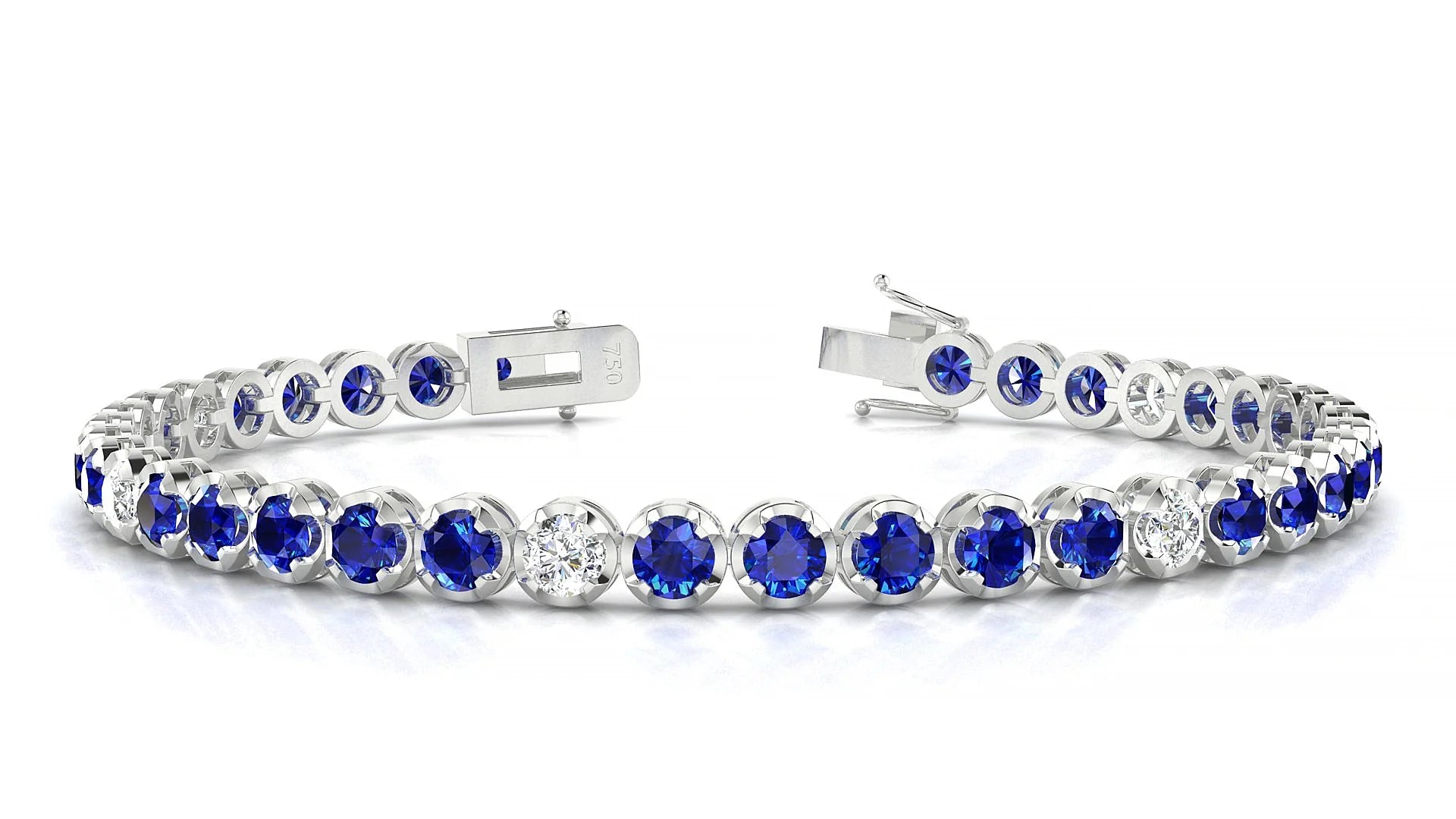 Bengal 5-1 | 18k White Gold 3.4 mm Round Natural Sapphire & Diamond Tennis Bracelet