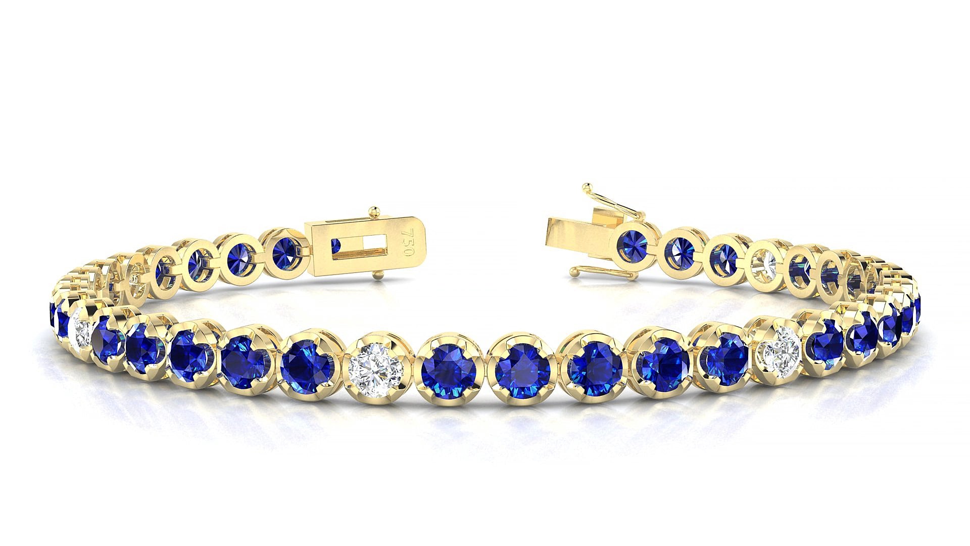 Bengal 5-1 | 18k Yellow Gold 3.4 mm Round Natural Sapphire & Diamond 15 cm Tennis Bracelet