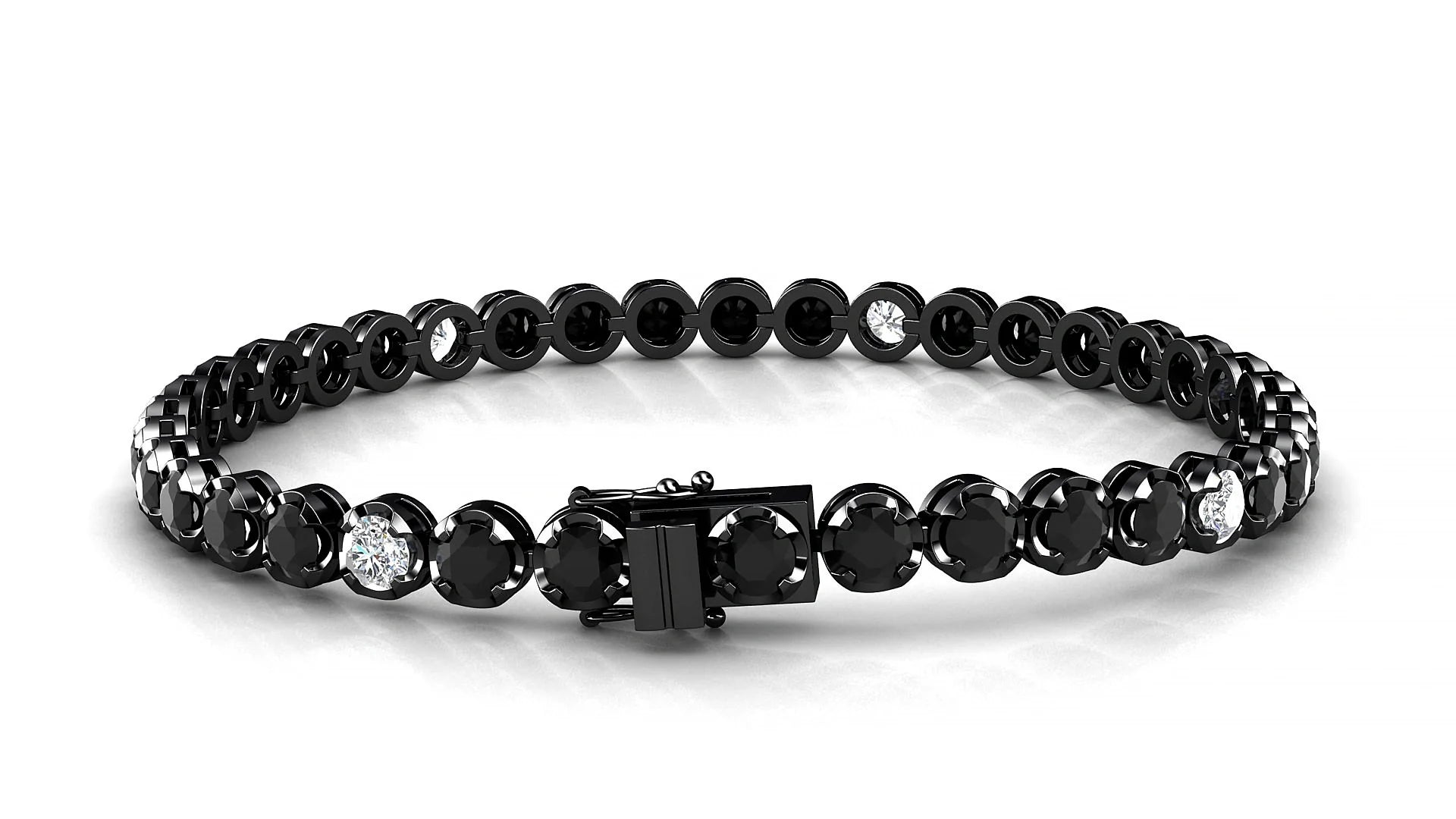 Bengal 5-1 | 18k Black Gold 3.4 mm Round Natural Black Diamond & Diamond Tennis Bracelet