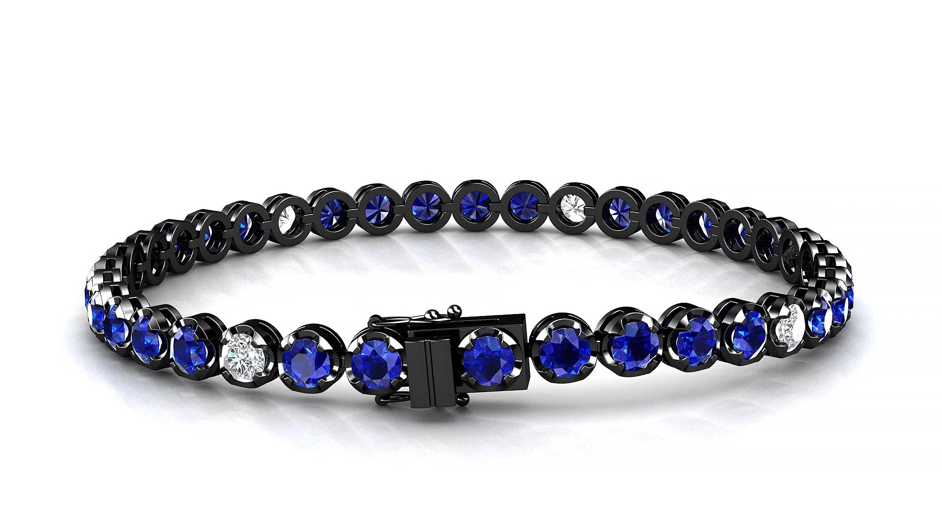 Bengal 5-1 | 18k Black Gold 3.4 mm Round Natural Sapphire & Diamond 20 cm Tennis Bracelet