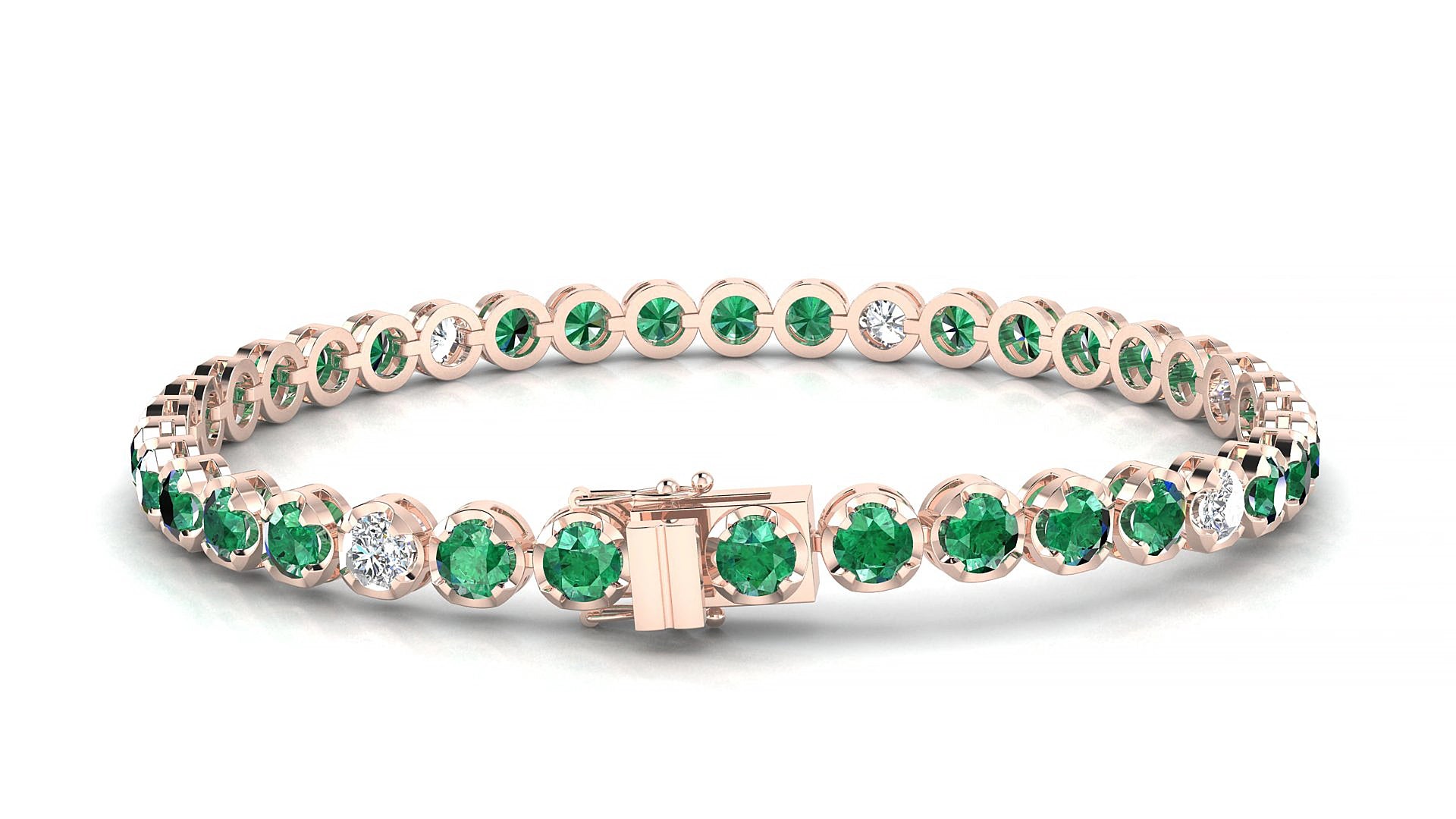 Bengal 5-1 | 18k Rose Gold 3.4 mm Round Natural Emerald & Diamond 18 cm Tennis Bracelet