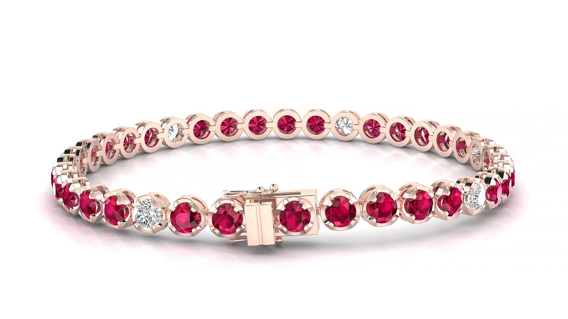 Bengal 5-1 | 18k Rose Gold 3.4 mm Round Natural Ruby & Diamond 19 cm Tennis Bracelet
