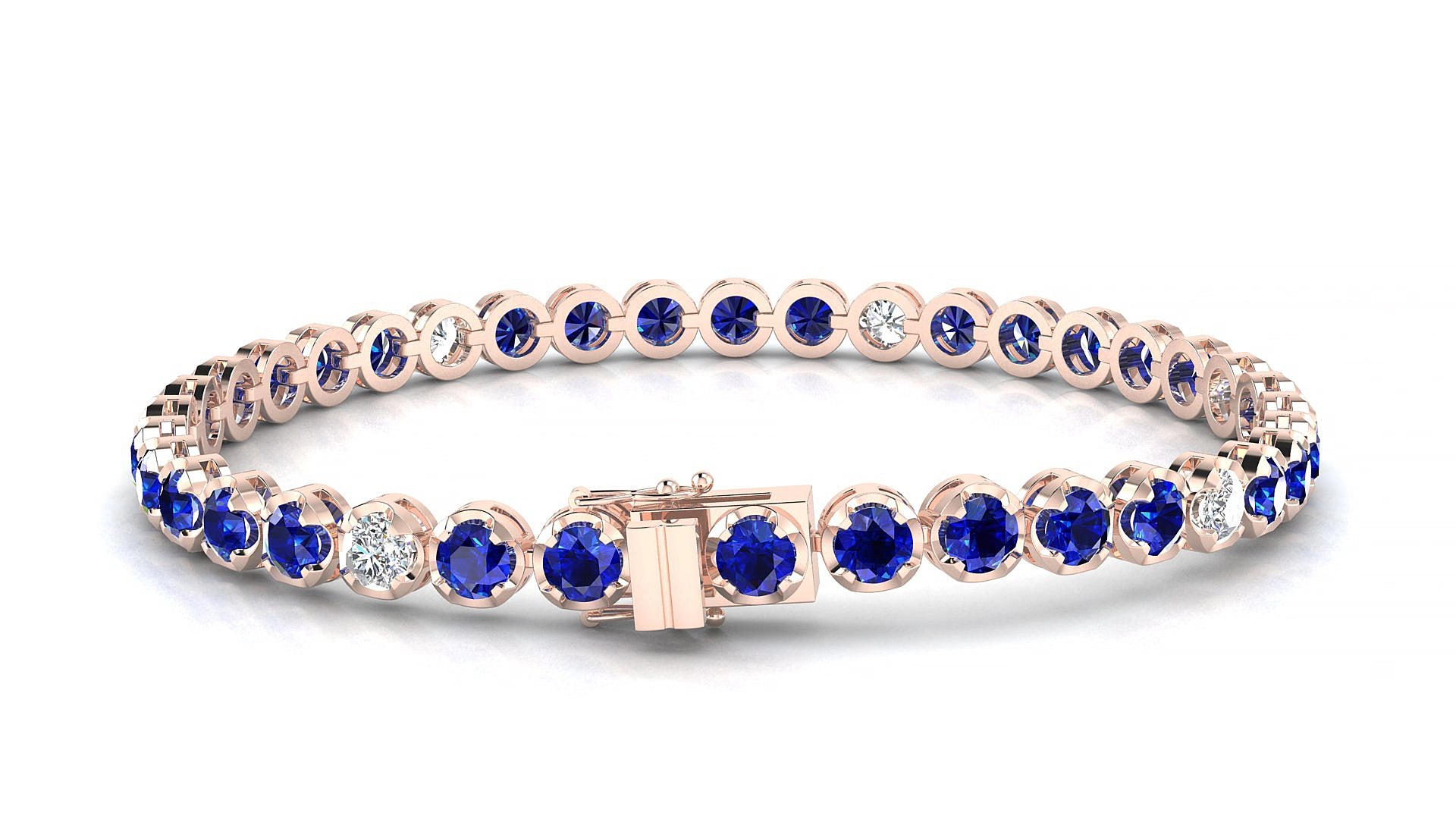 Bengal 5-1 | 18k Rose Gold 3.4 mm Round Natural Sapphire & Diamond 16 cm Tennis Bracelet