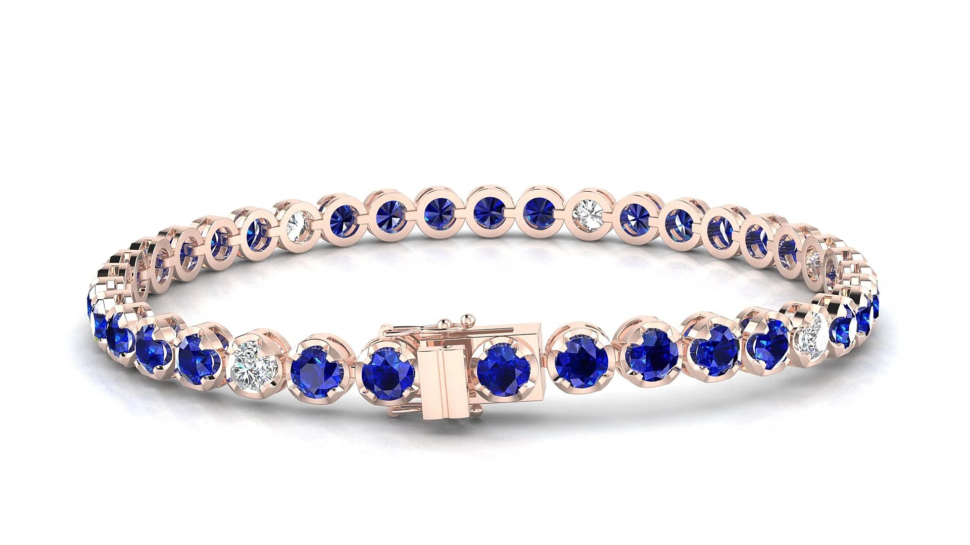 Bengal 5-1 | 18k Rose Gold 3.4 mm Round Natural Sapphire & Diamond Tennis Bracelet