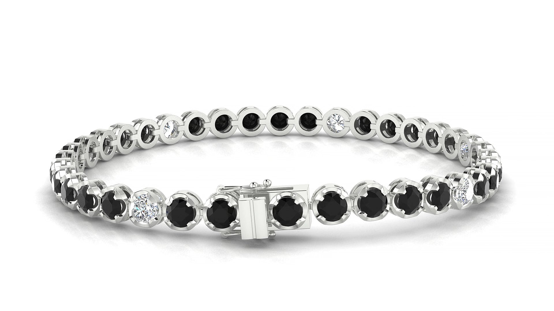 Bengal 5-1 | 18k White Gold 3.4 mm Round Natural Black Diamond & Diamond 17 cm Tennis Bracelet