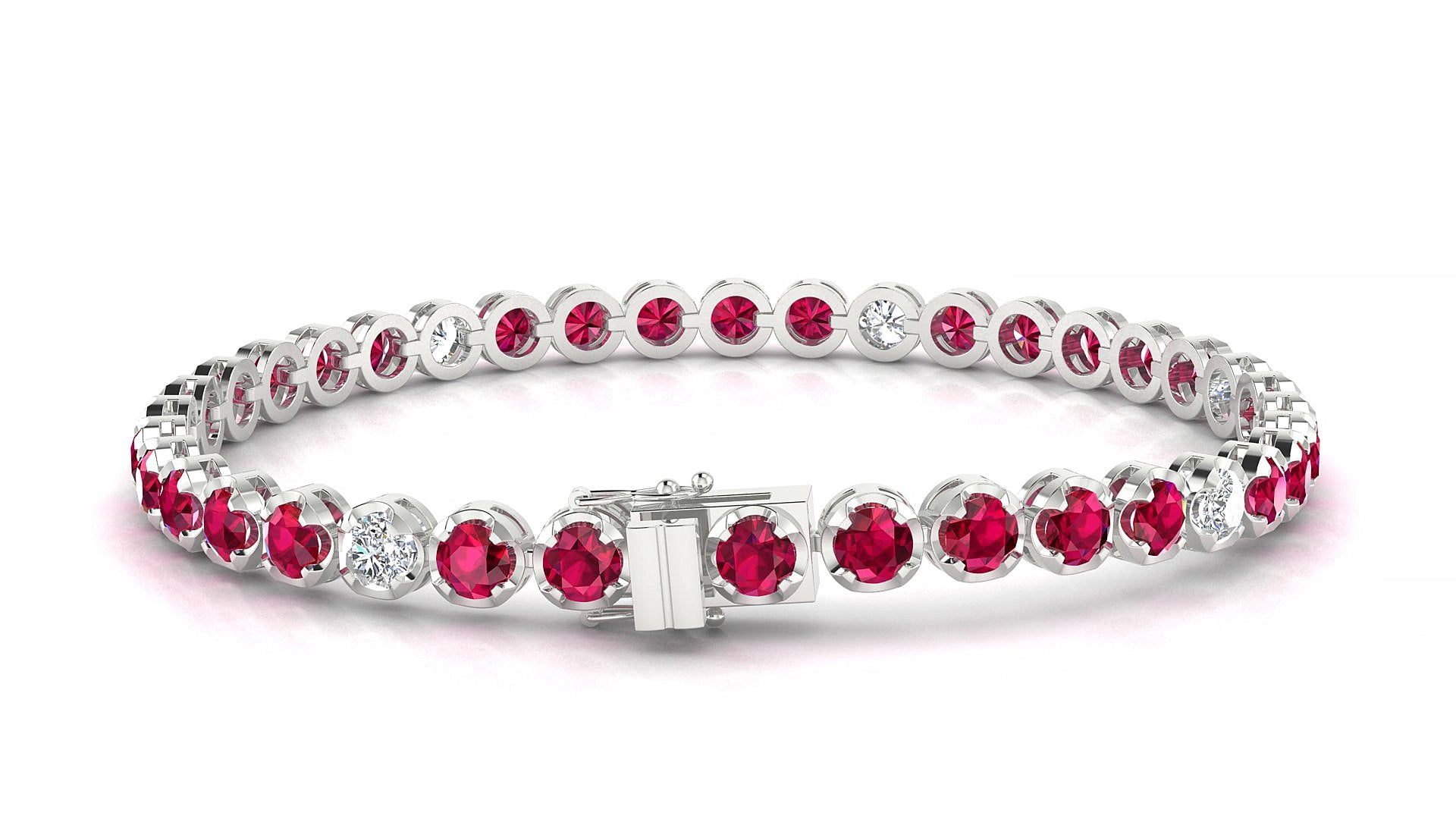 Bengal 5-1 | 18k White Gold 3.4 mm Round Natural Ruby & Diamond 19 cm Tennis Bracelet