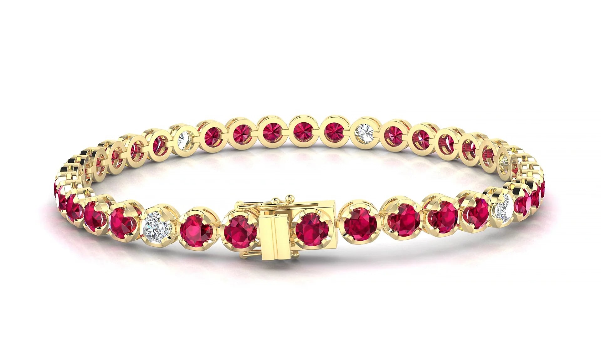 Bengal 5-1 | 18k Yellow Gold 3.4 mm Round Natural Ruby & Diamond Tennis Bracelet