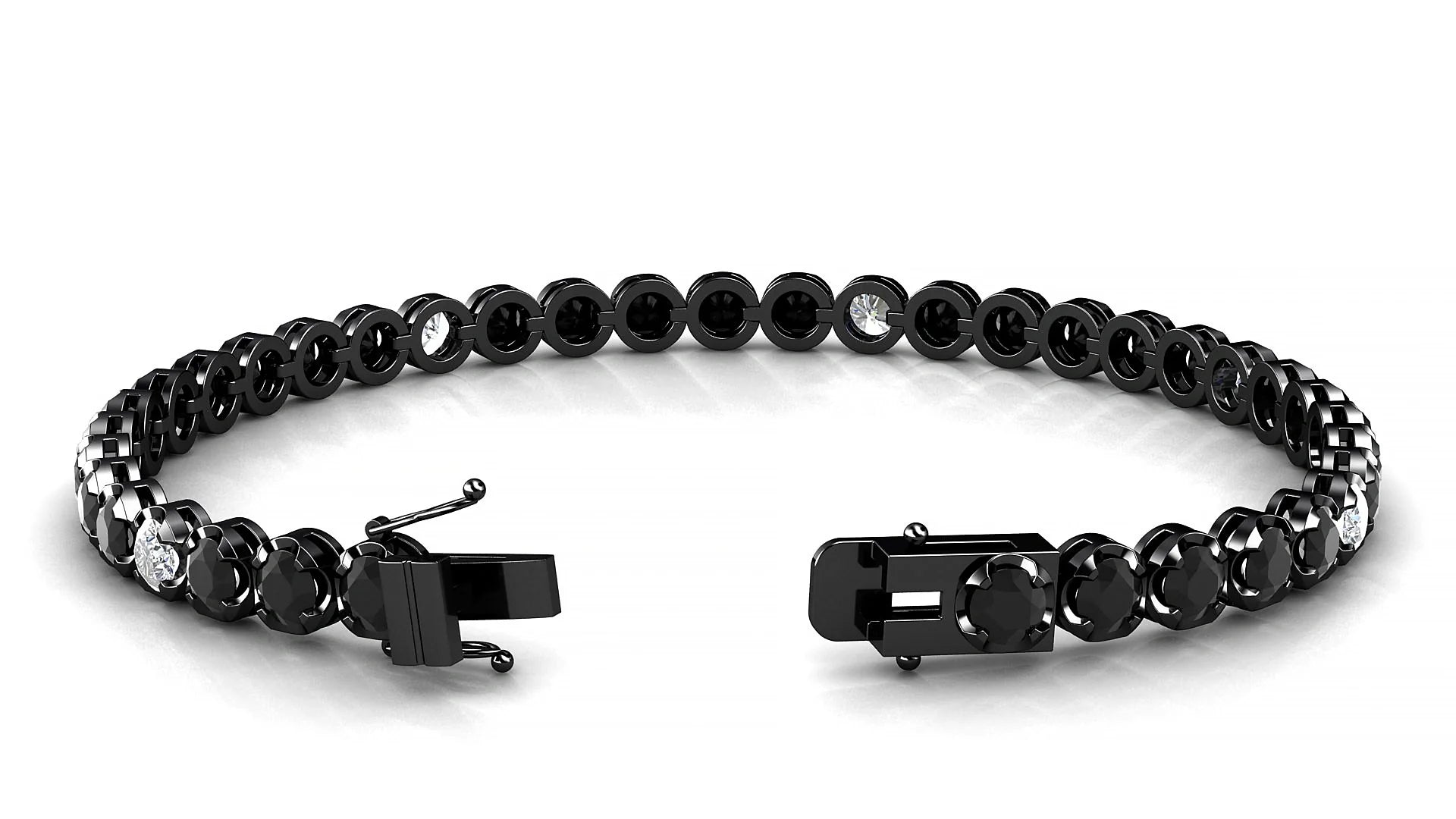 Bengal 5-1 | 18k Black Gold 3.4 mm Round Natural Black Diamond & Diamond Tennis Bracelet