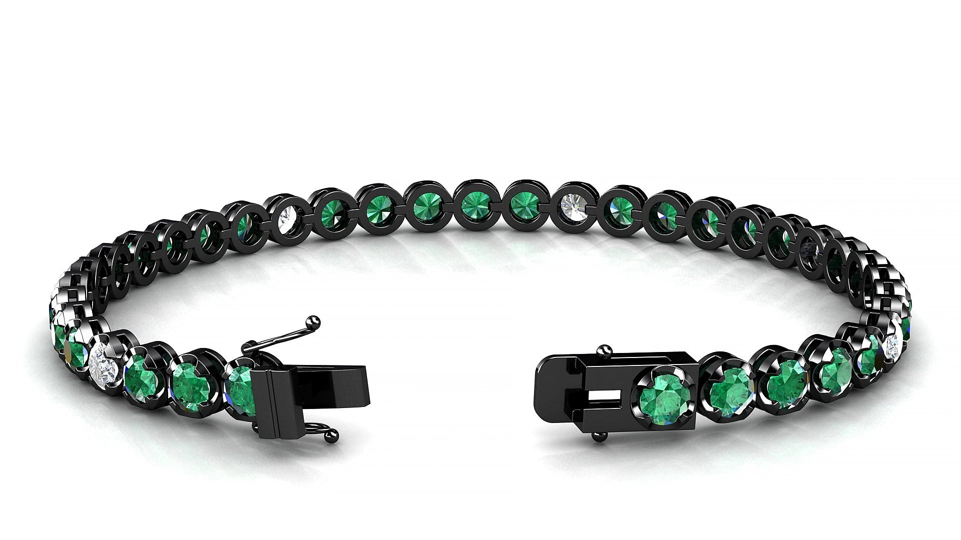 Bengal 5-1 | 18k Black Gold 3.4 mm Round Natural Emerald & Diamond 17 cm Tennis Bracelet