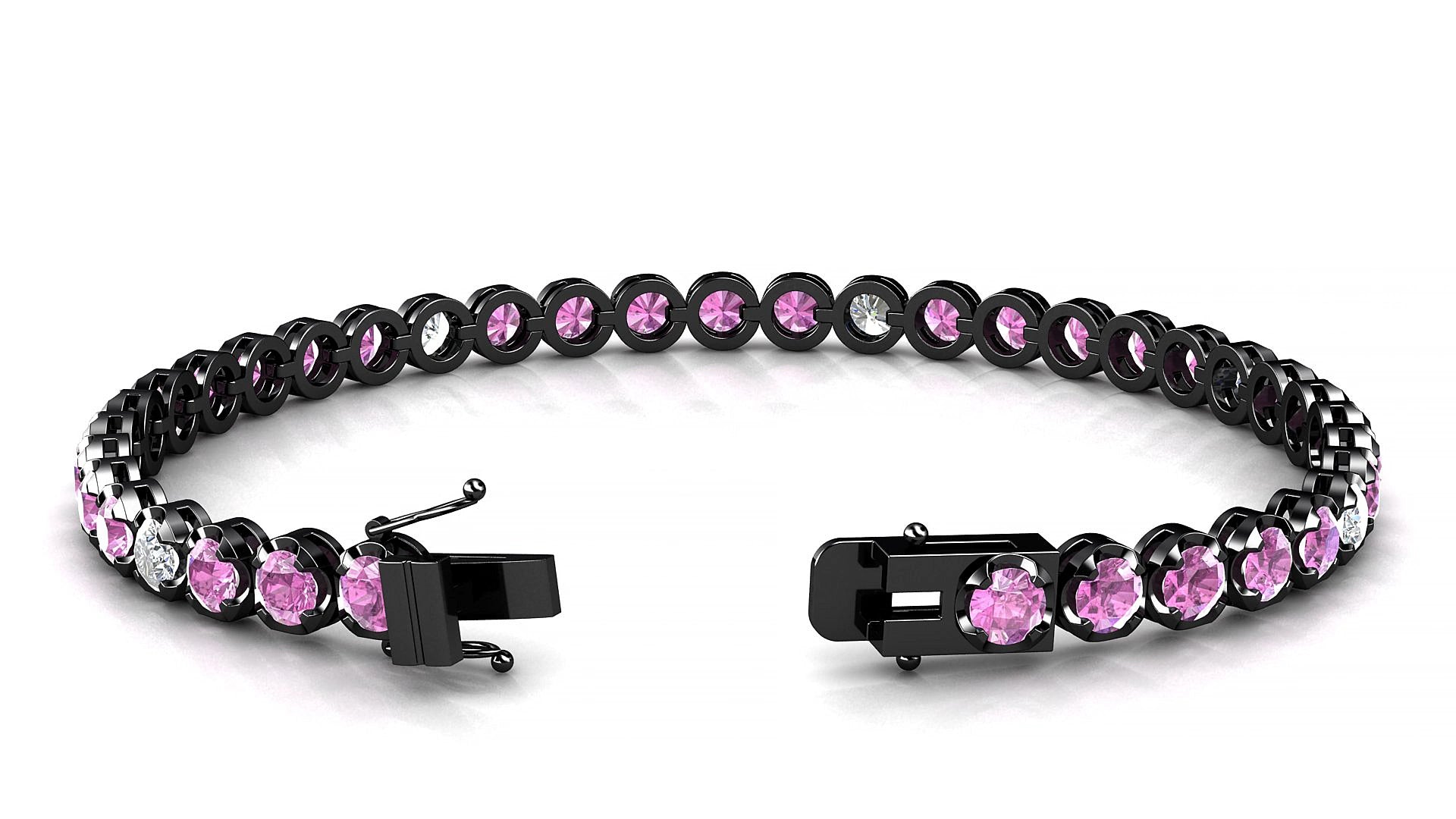Bengal 5-1 | 18k Black Gold 3.4 mm Round Natural Pink Sapphire & Diamond 15 cm Tennis Bracelet