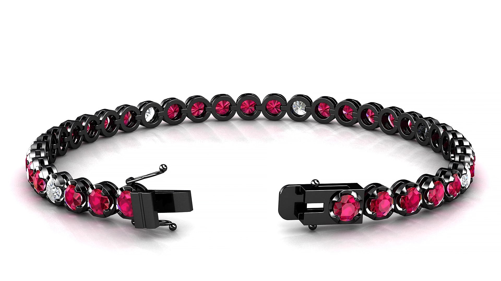 Bengal 5-1 | 18k Black Gold 3.4 mm Round Natural Ruby & Diamond 17 cm Tennis Bracelet