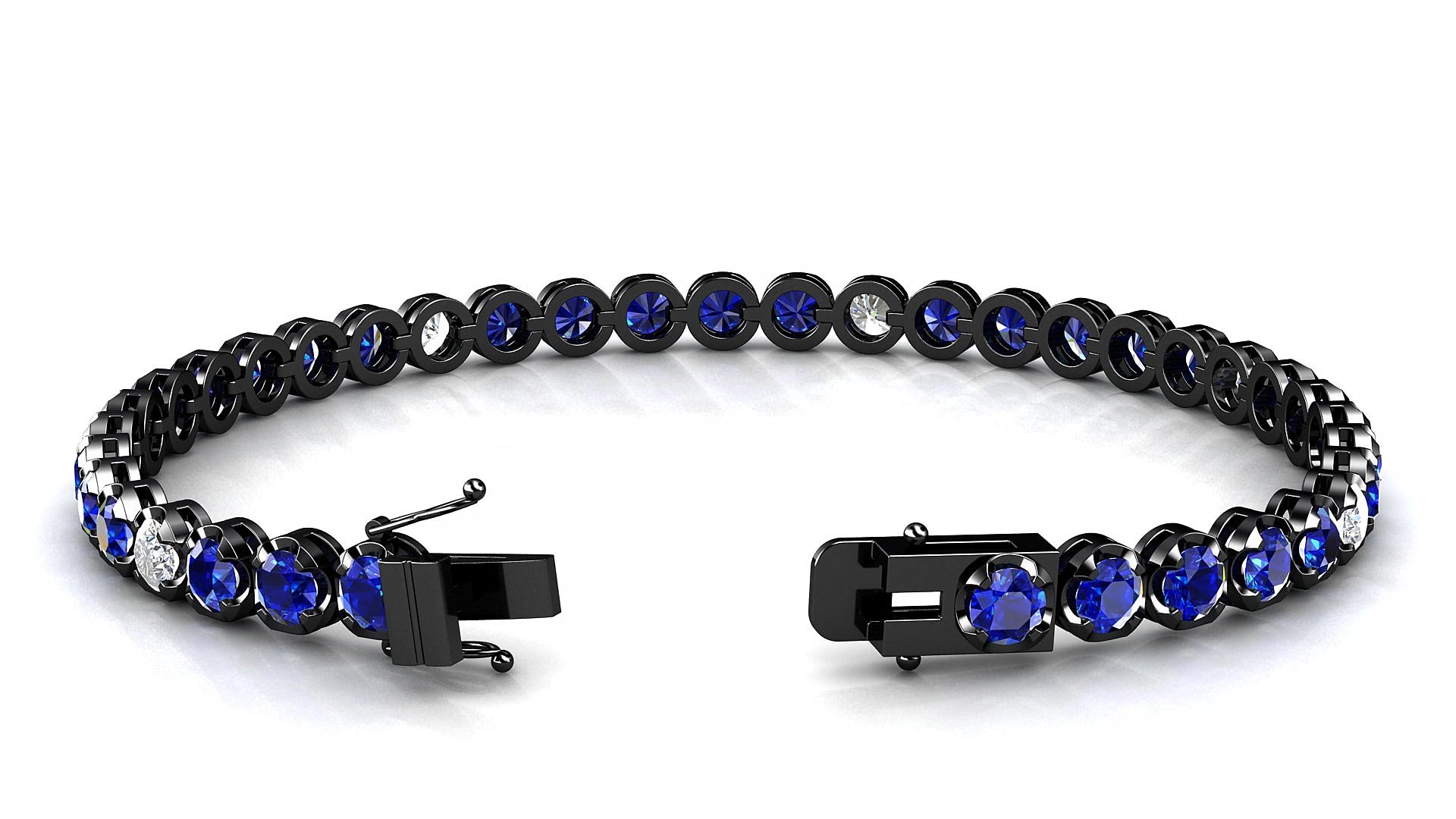 Bengal 5-1 | 18k Black Gold 3.4 mm Round Natural Sapphire & Diamond 20 cm Tennis Bracelet