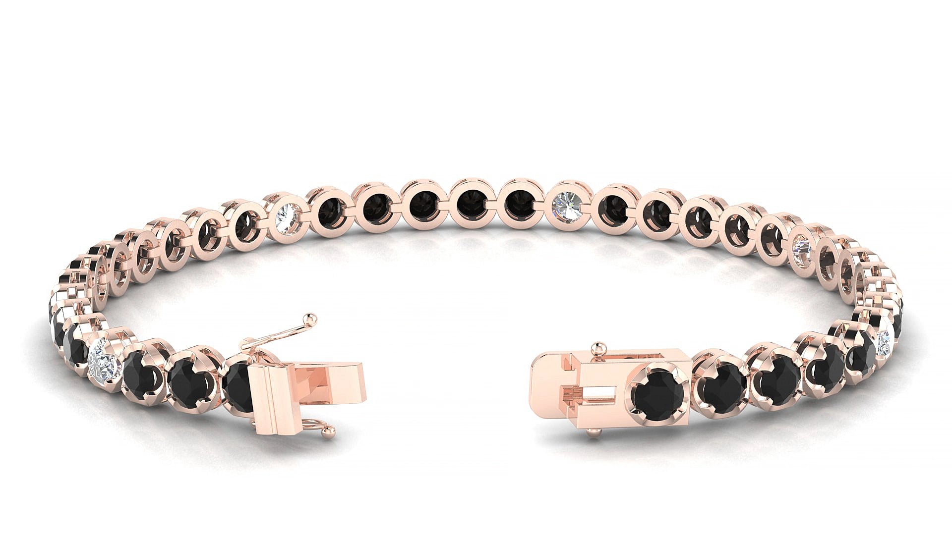 Bengal 5-1 | 18k Rose Gold 3.4 mm Round Natural Black Diamond & Diamond 19 cm Tennis Bracelet