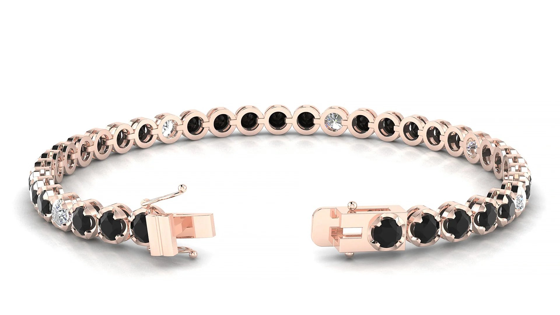 Bengal 5-1 | 18k Rose Gold 3.4 mm Round Natural Black Diamond & Diamond Tennis Bracelet