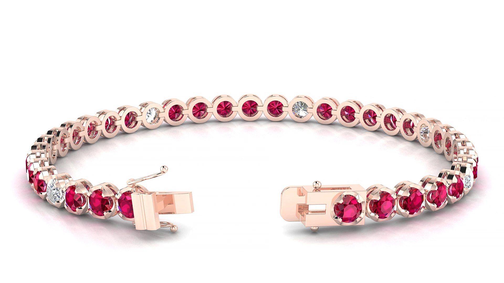 Bengal 5-1 | 18k Rose Gold 3.4 mm Round Natural Ruby & Diamond 17 cm Tennis Bracelet