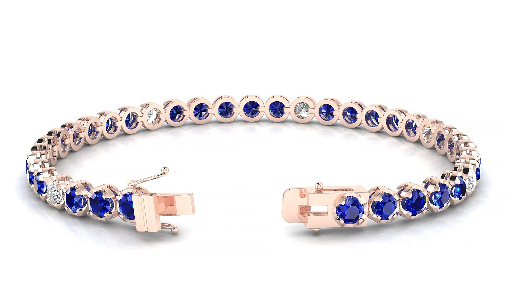 Bengal 5-1 | 18k Rose Gold 3.4 mm Round Natural Sapphire & Diamond 18 cm Tennis Bracelet