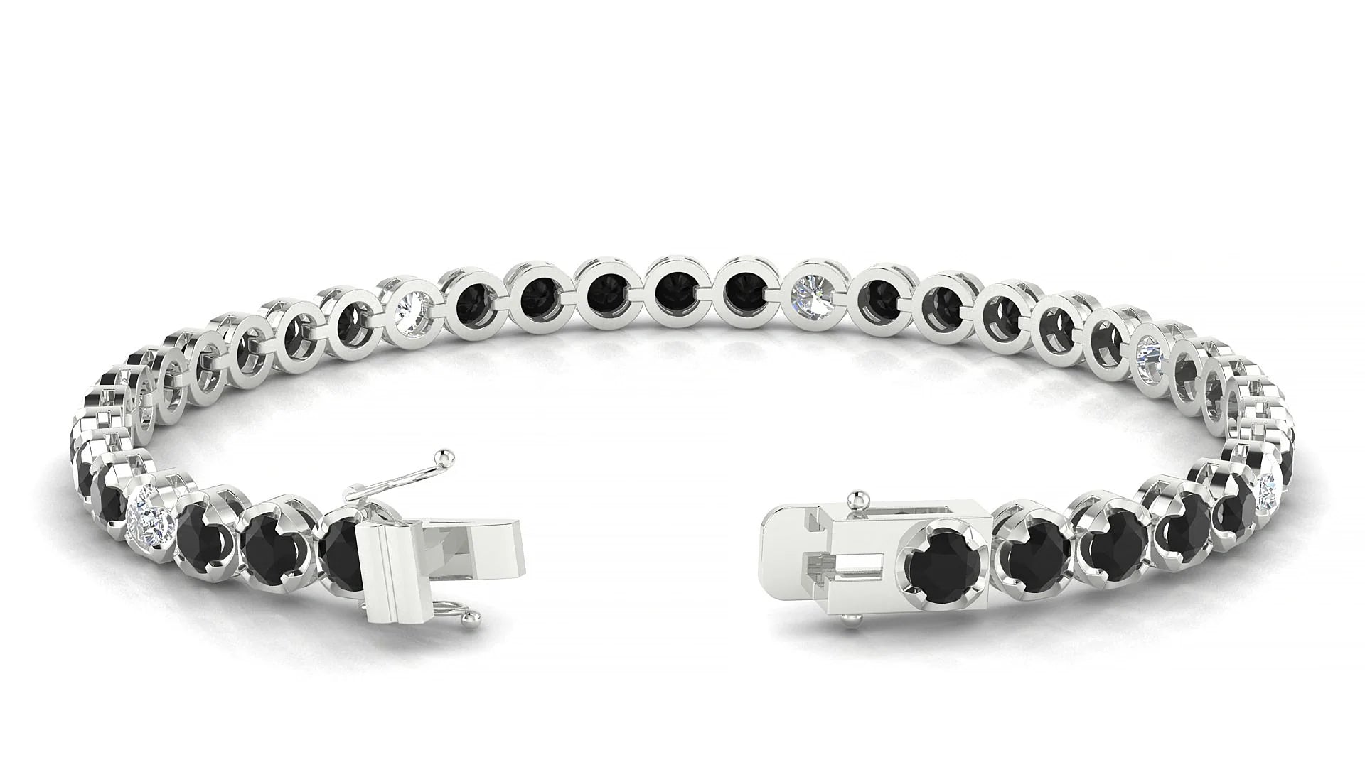 Bengal 5-1 | 18k White Gold 3.4 mm Round Natural Black Diamond & Diamond Tennis Bracelet