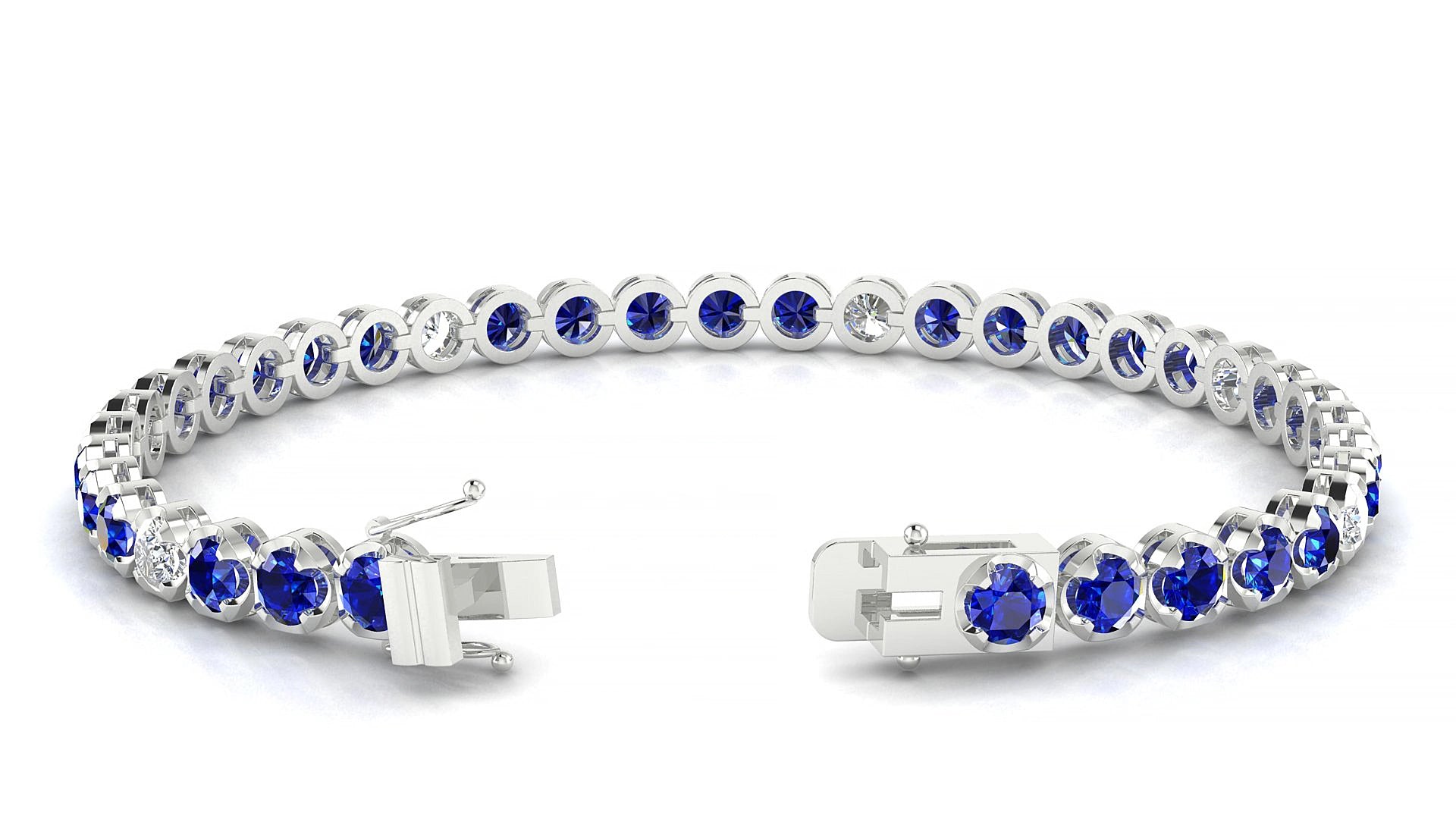 Bengal 5-1 | 18k White Gold 3.4 mm Round Natural Sapphire & Diamond 19 cm Tennis Bracelet