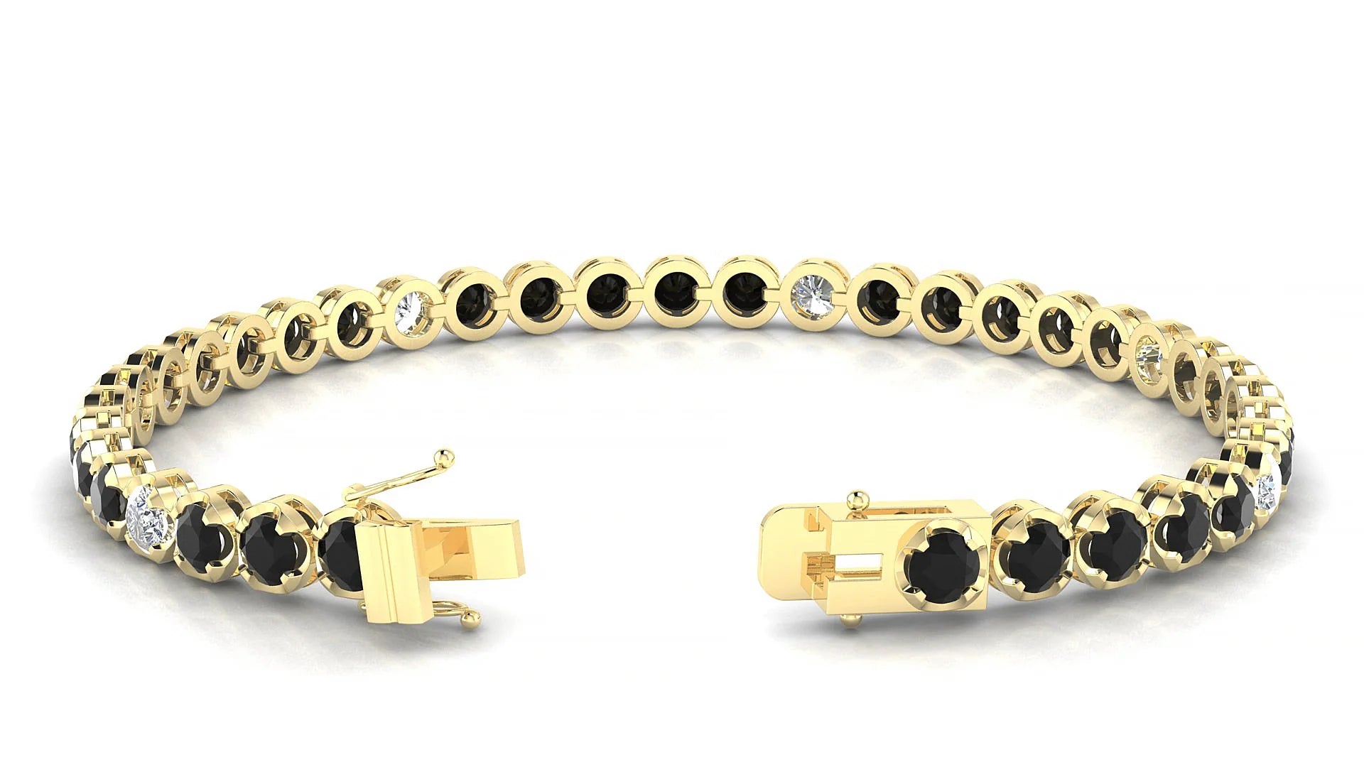 Bengal 5-1 | 18k Yellow Gold 3.4 mm Round Natural Black Diamond & Diamond Tennis Bracelet