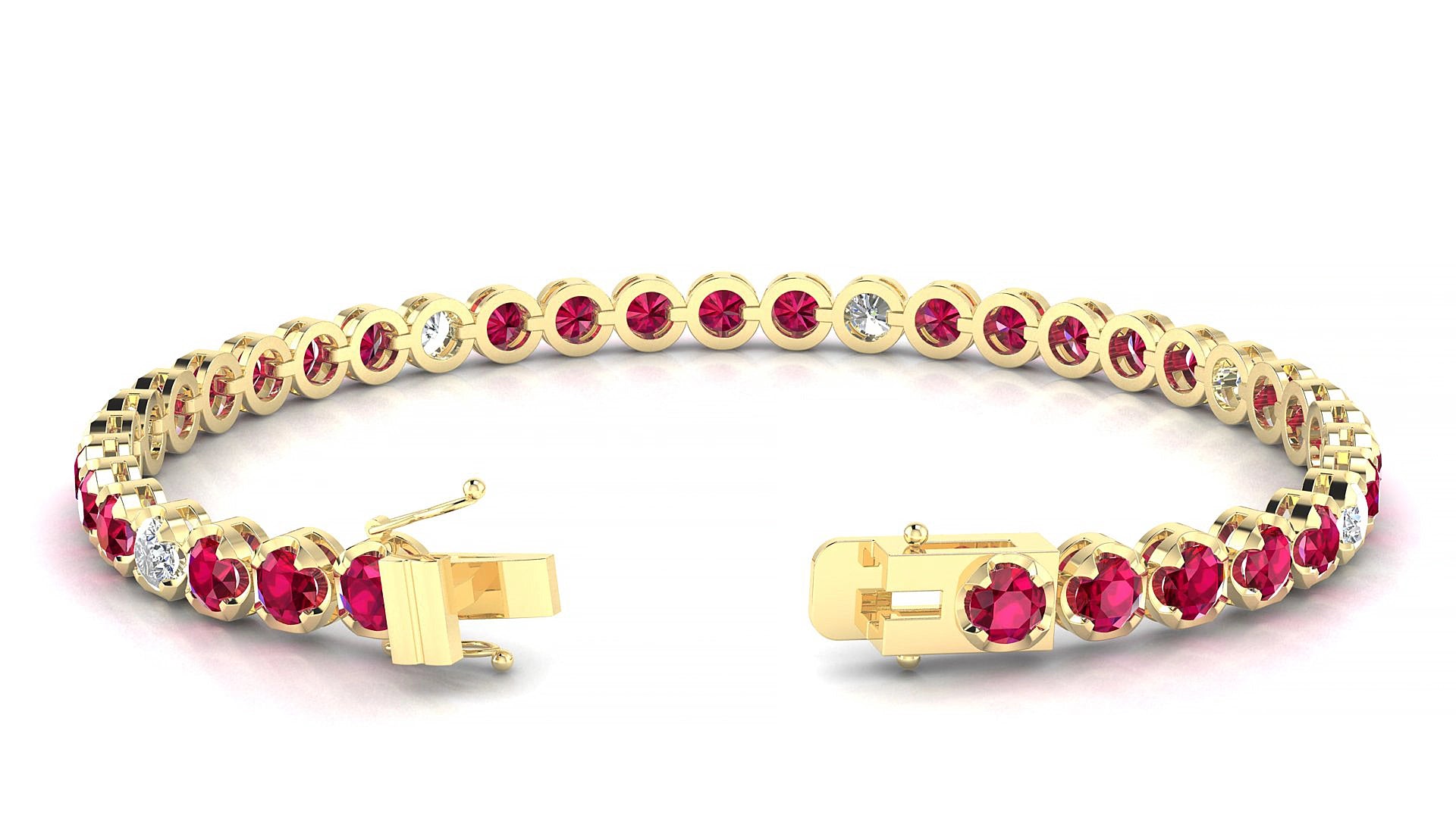 Bengal 5-1 | 18k Yellow Gold 3.4 mm Round Natural Ruby & Diamond 17 cm Tennis Bracelet