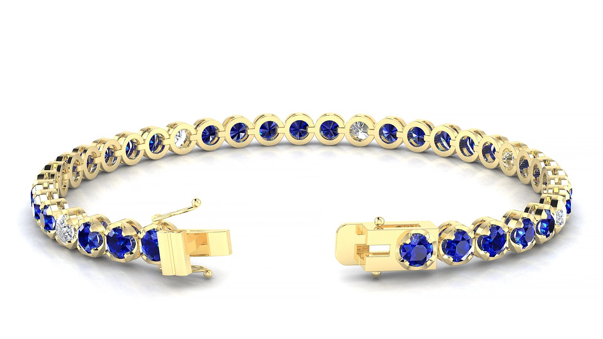 Bengal 5-1 | 18k Yellow Gold 3.4 mm Round Natural Sapphire & Diamond 15 cm Tennis Bracelet