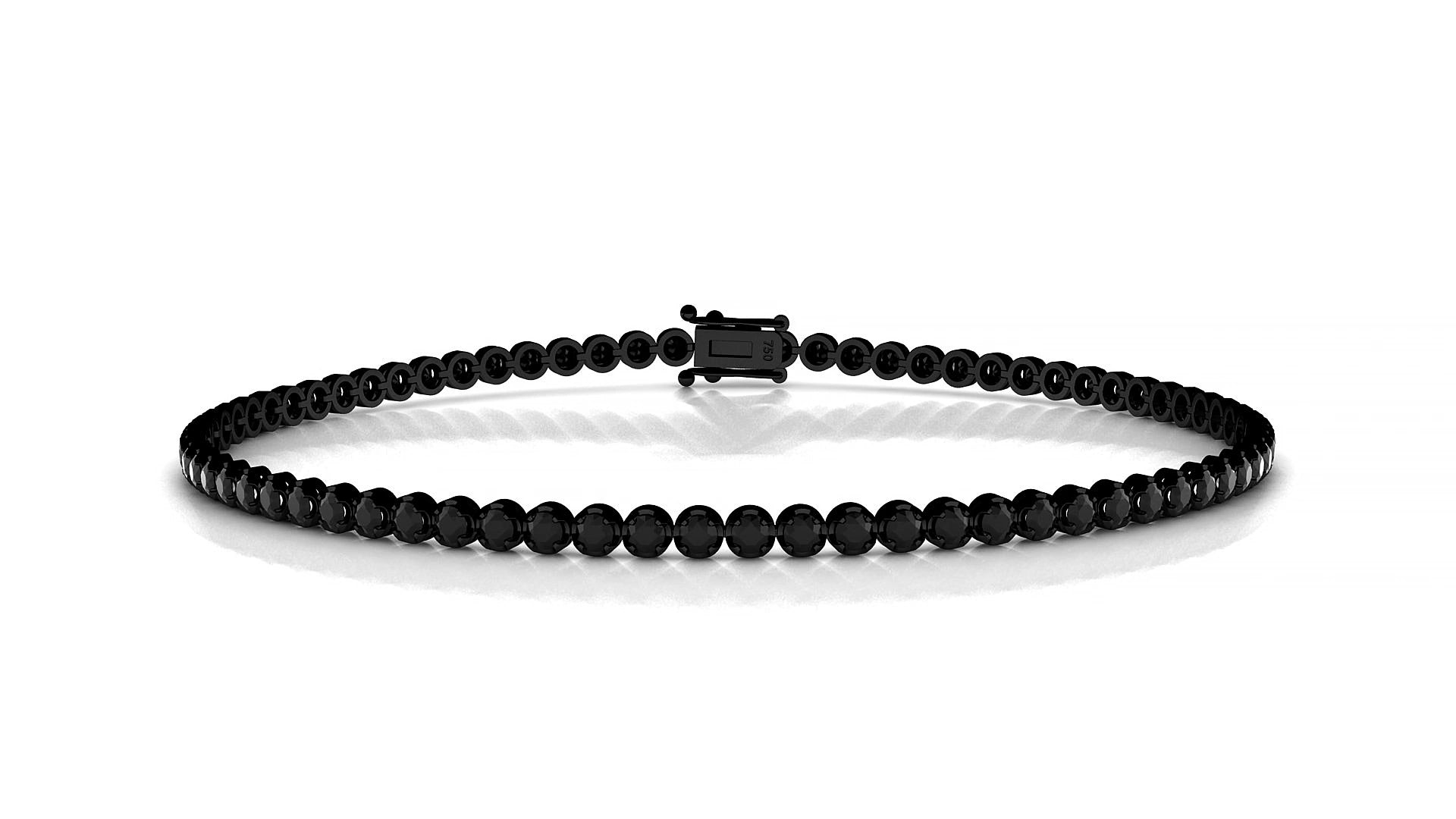 Bengal | 18k Black Gold 1.7 mm Round Natural Black Diamond 15 cm Tennis Bracelet