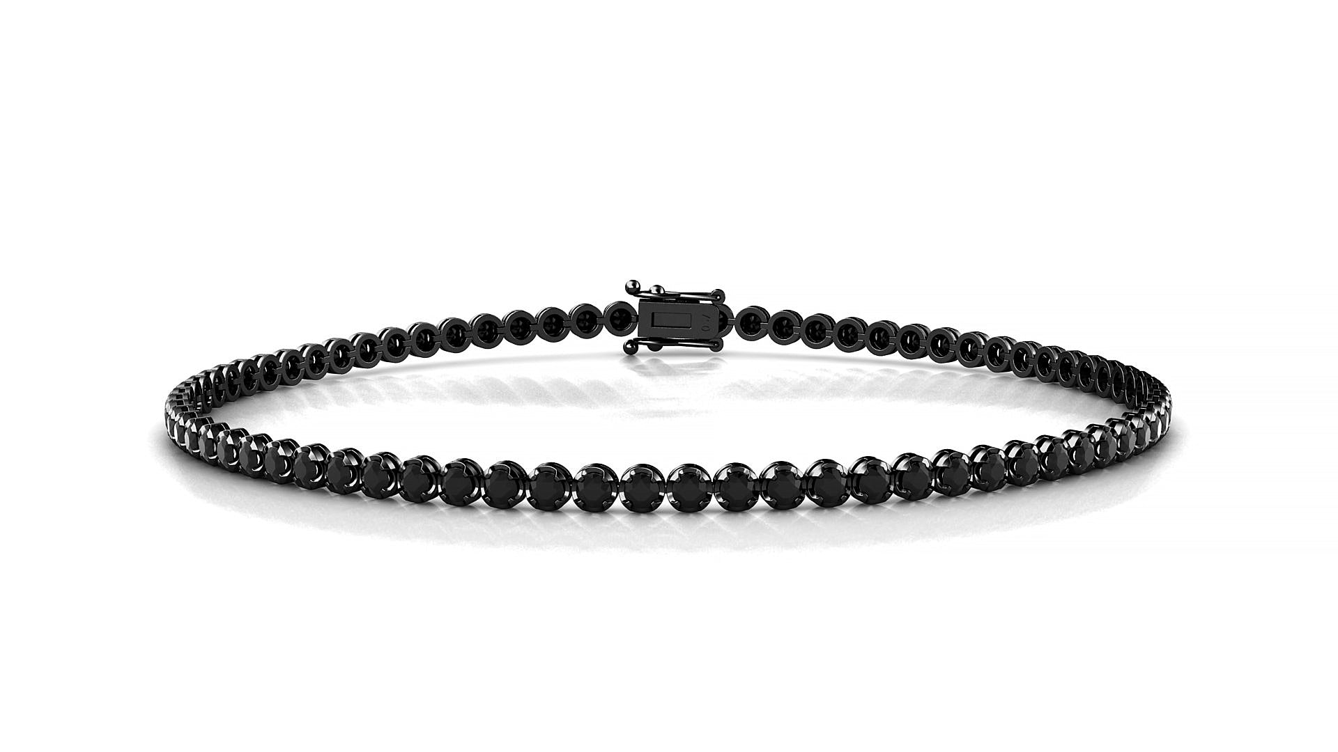 Bengal | 18k Black Gold 1.7 mm Round Natural Black Diamond Tennis Bracelet