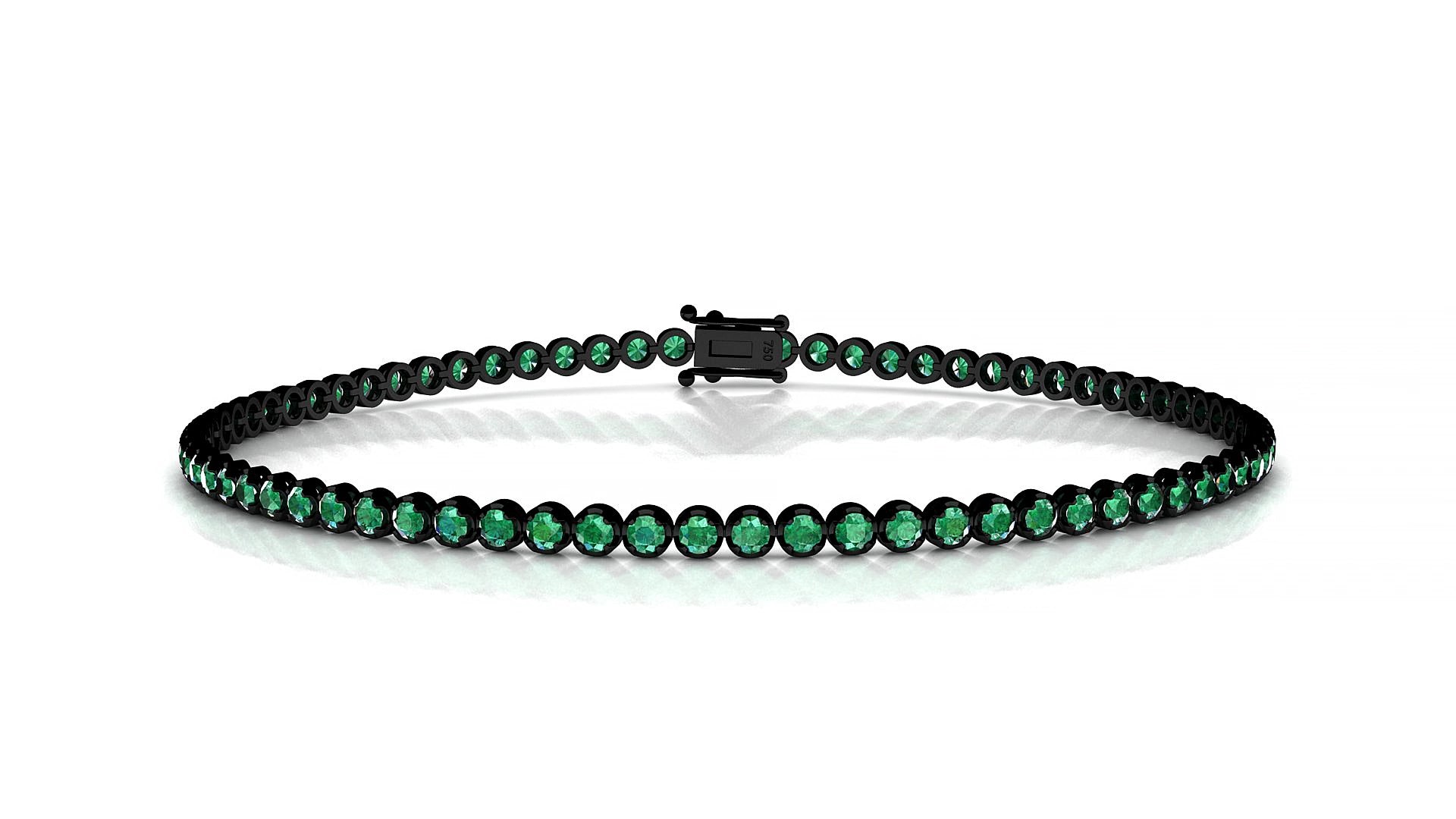 Bengal | 18k Black Gold 1.7 mm Round Natural Emerald 18 cm Tennis Bracelet