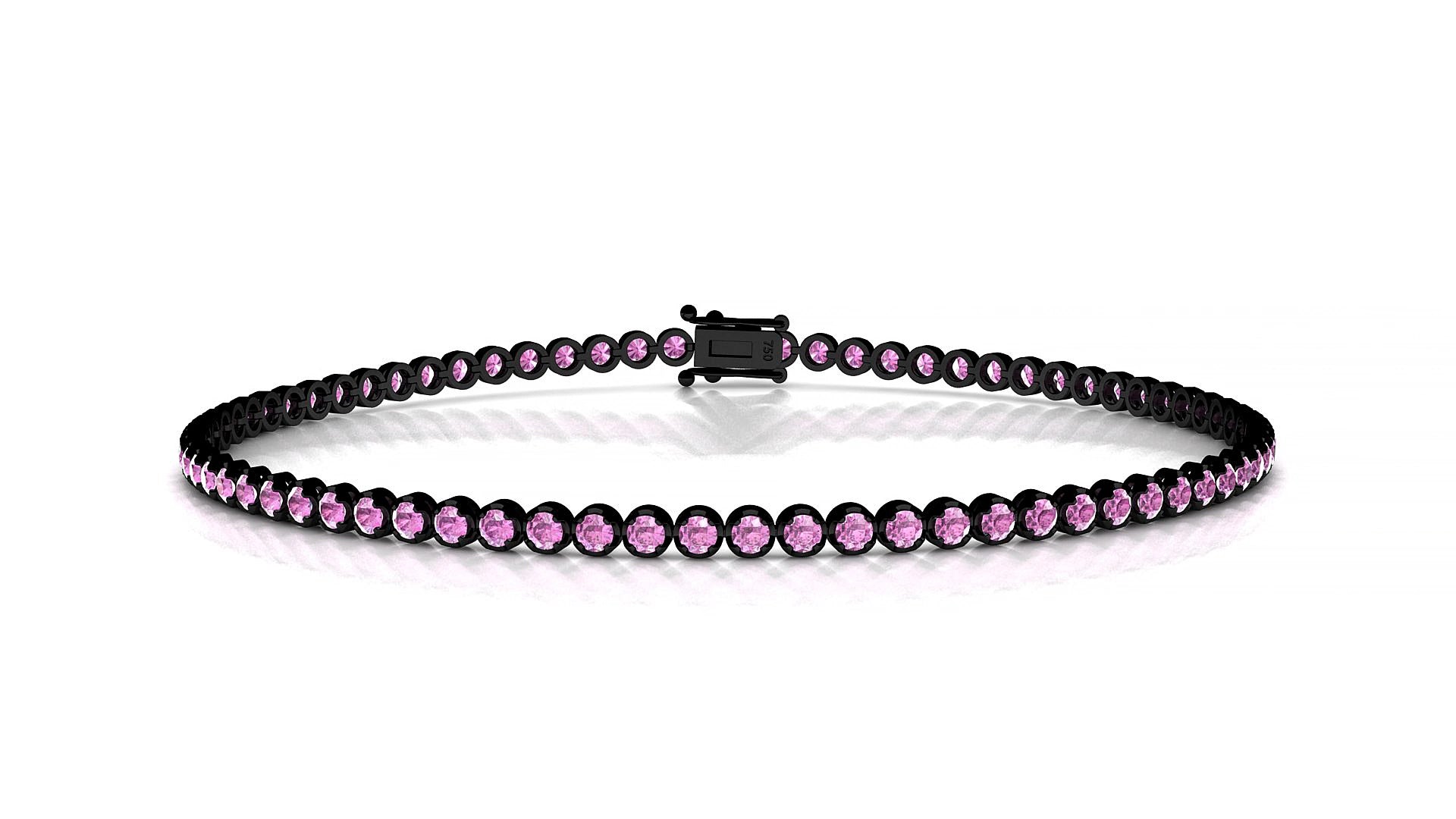 Bengal | 18k Black Gold 1.7 mm Round Natural Pink Sapphire 15 cm Tennis Bracelet