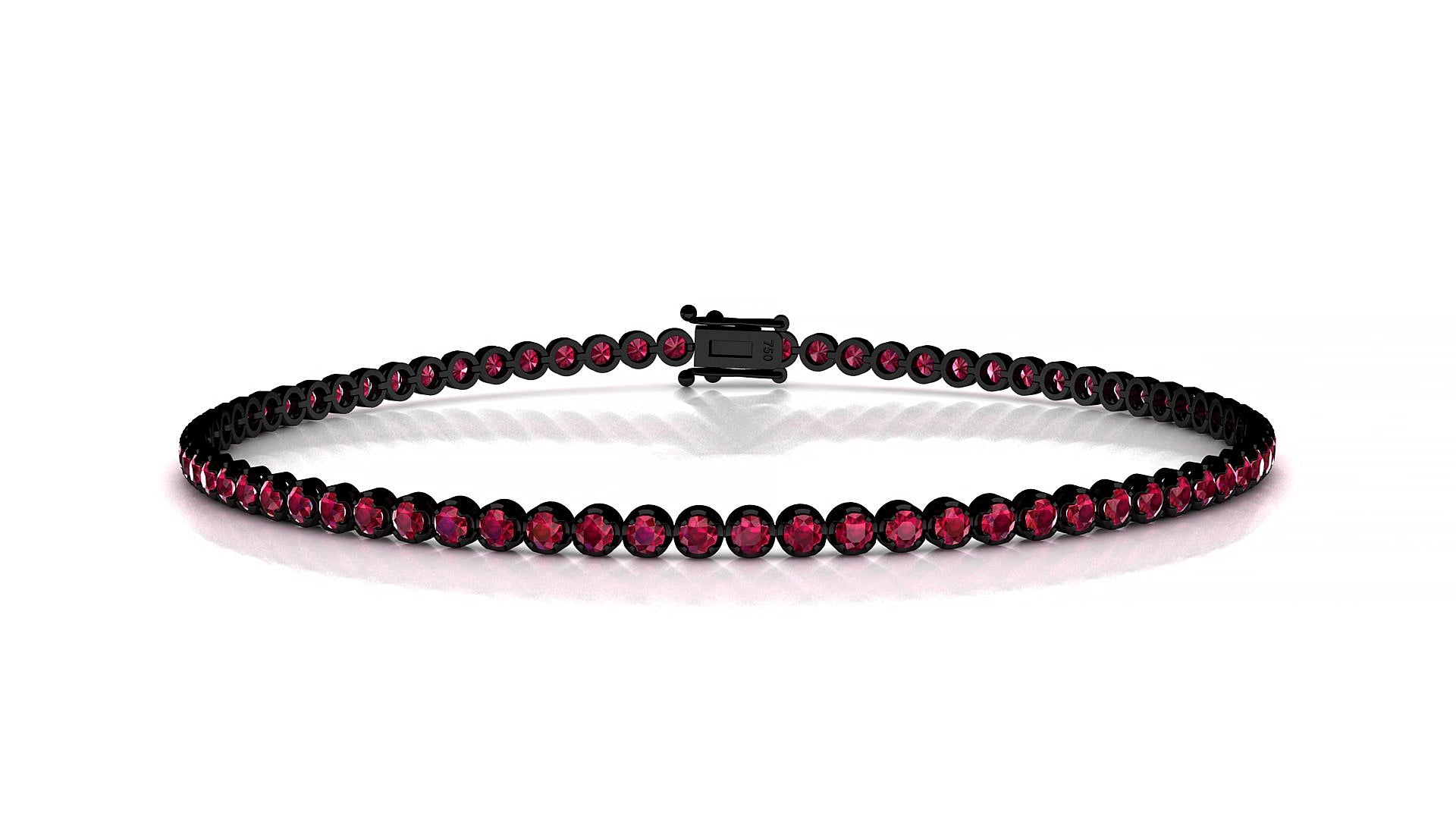 Bengal | 18k Black Gold 1.7 mm Round Natural Ruby 15 cm Tennis Bracelet