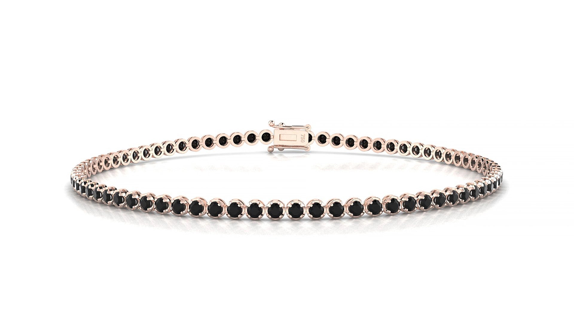 Bengal | 18k Rose Gold 1.7 mm Round Natural Black Diamond 15 cm Tennis Bracelet