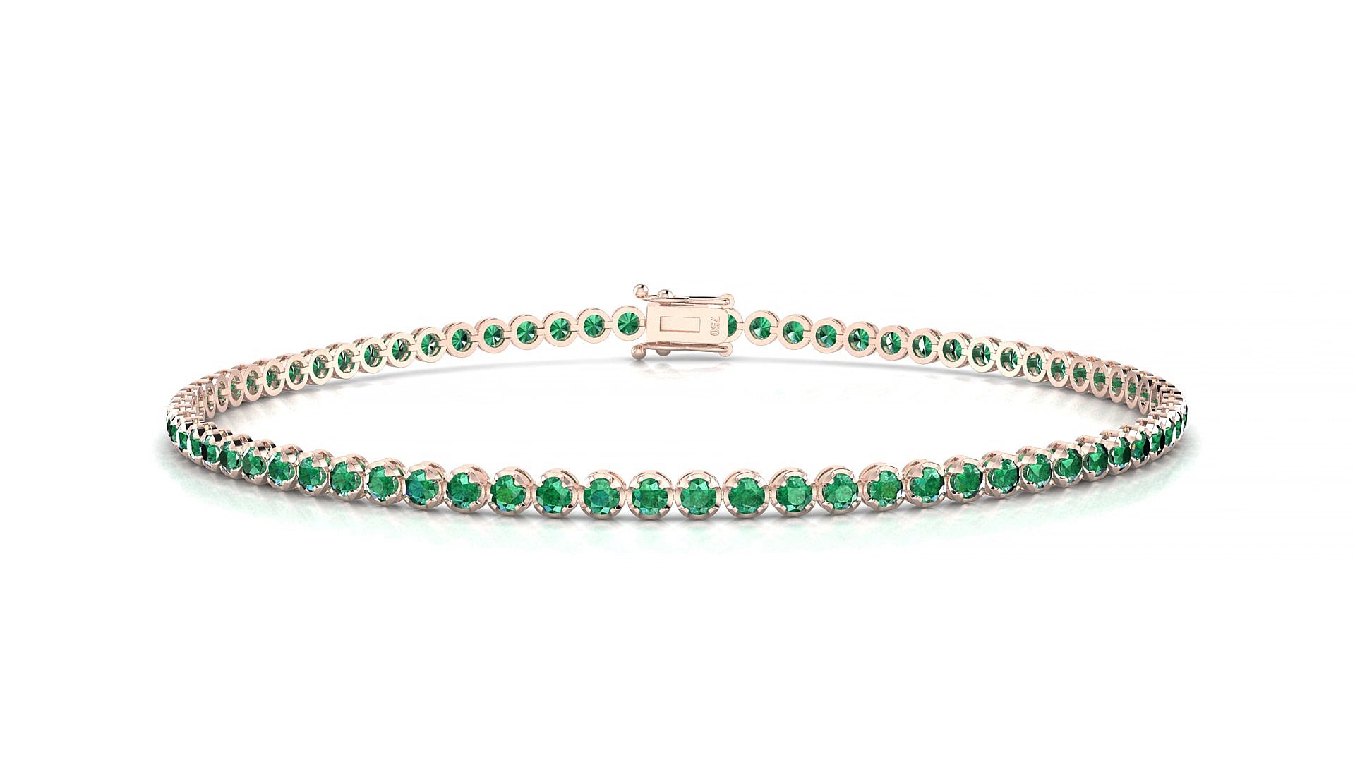 Bengal | 18k Rose Gold 1.7 mm Round Natural Emerald 15 cm Tennis Bracelet