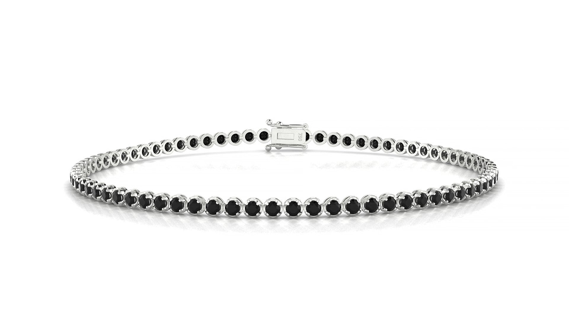 Bengal | 18k White Gold 1.7 mm Round Natural Black Diamond 15 cm Tennis Bracelet