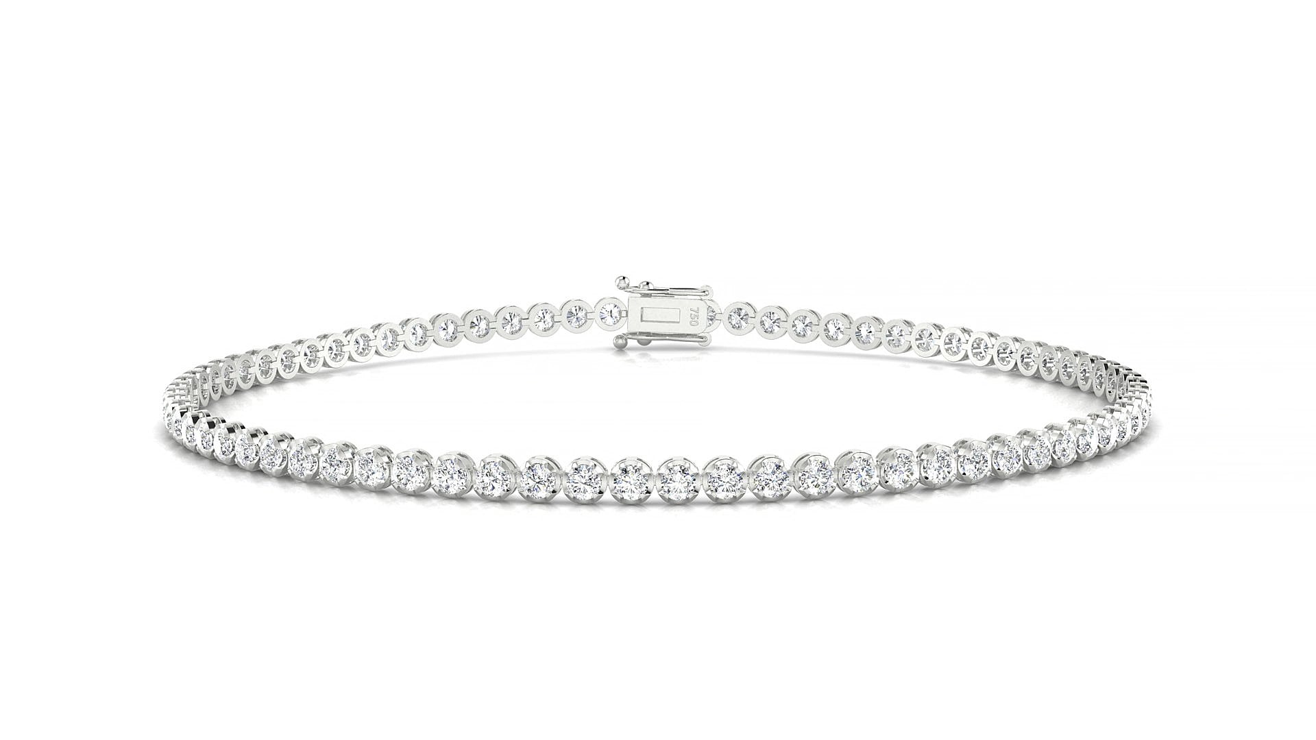 Bengal | 18k White Gold 1.7 mm Round Natural Diamond 15 cm Tennis Bracelet