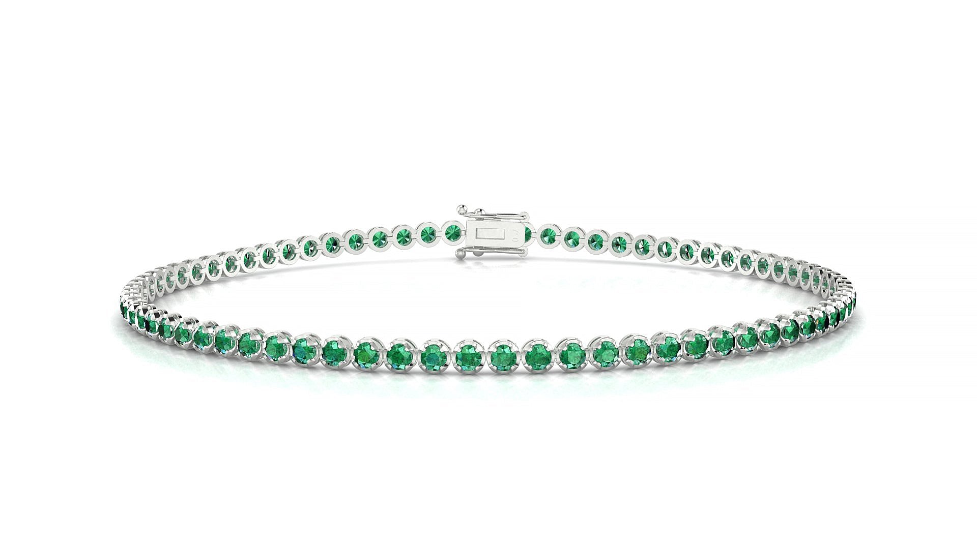 Bengal | 18k White Gold 1.7 mm Round Natural Emerald Tennis Bracelet