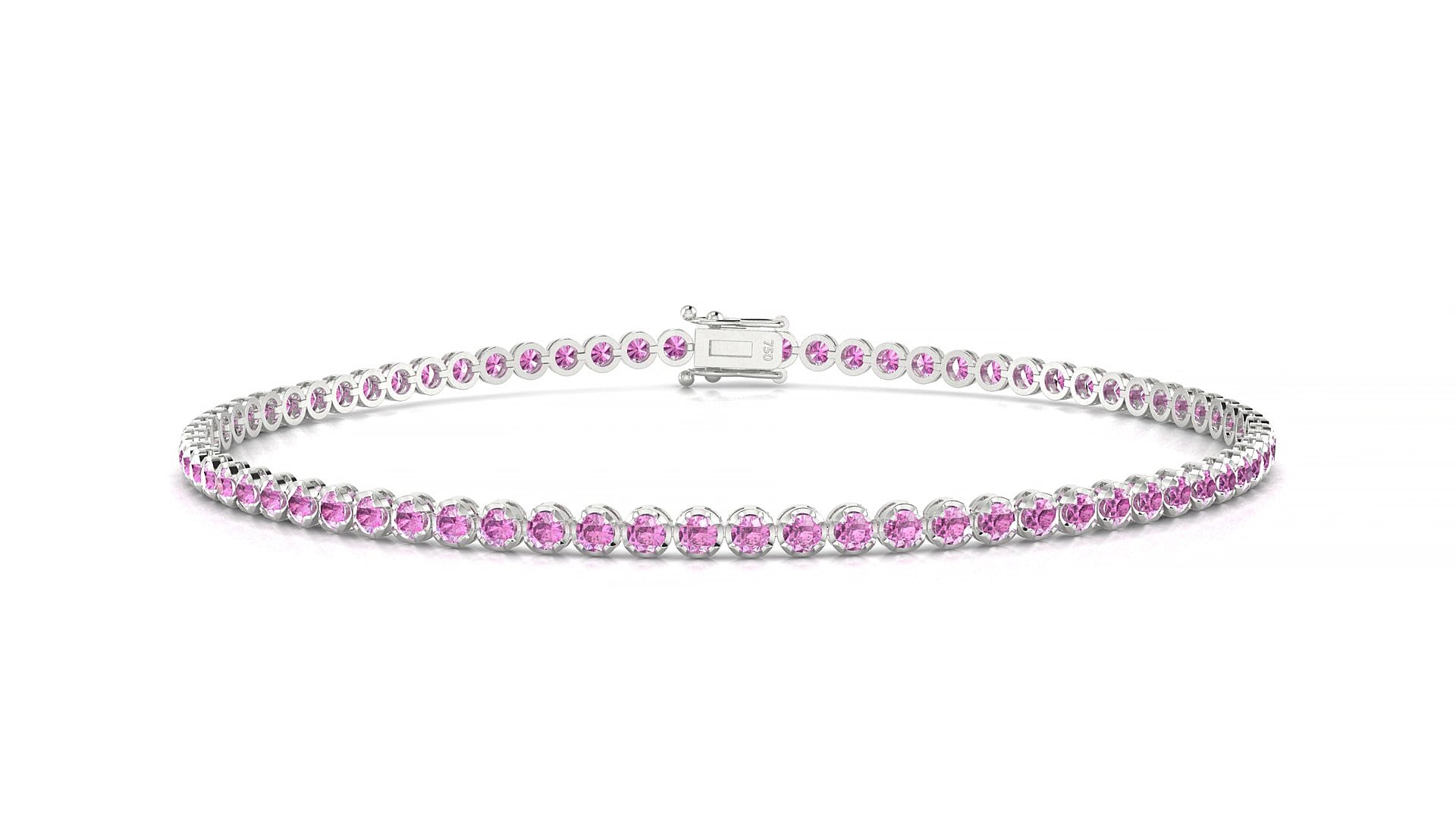 Bengal | 18k White Gold 1.7 mm Round Natural Pink Sapphire 16 cm Tennis Bracelet