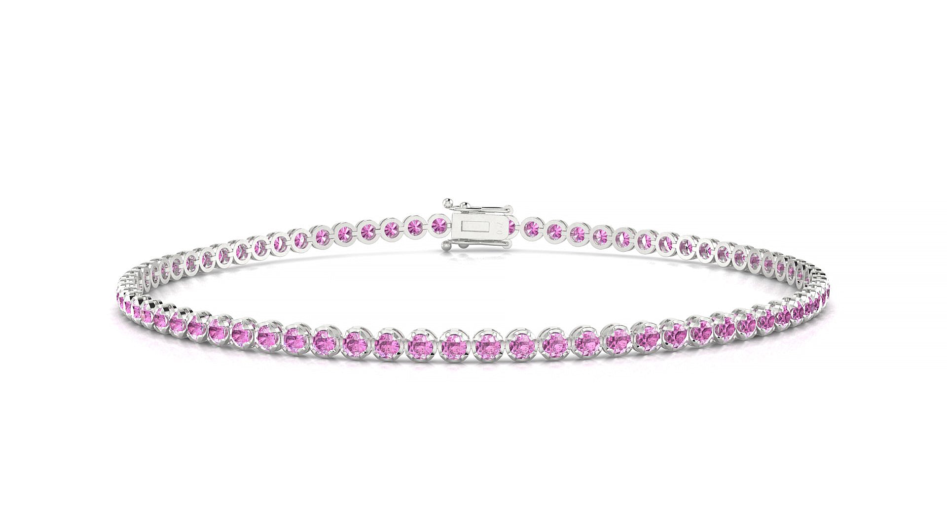 Bengal | 18k White Gold 1.7 mm Round Natural Pink Sapphire Tennis Bracelet