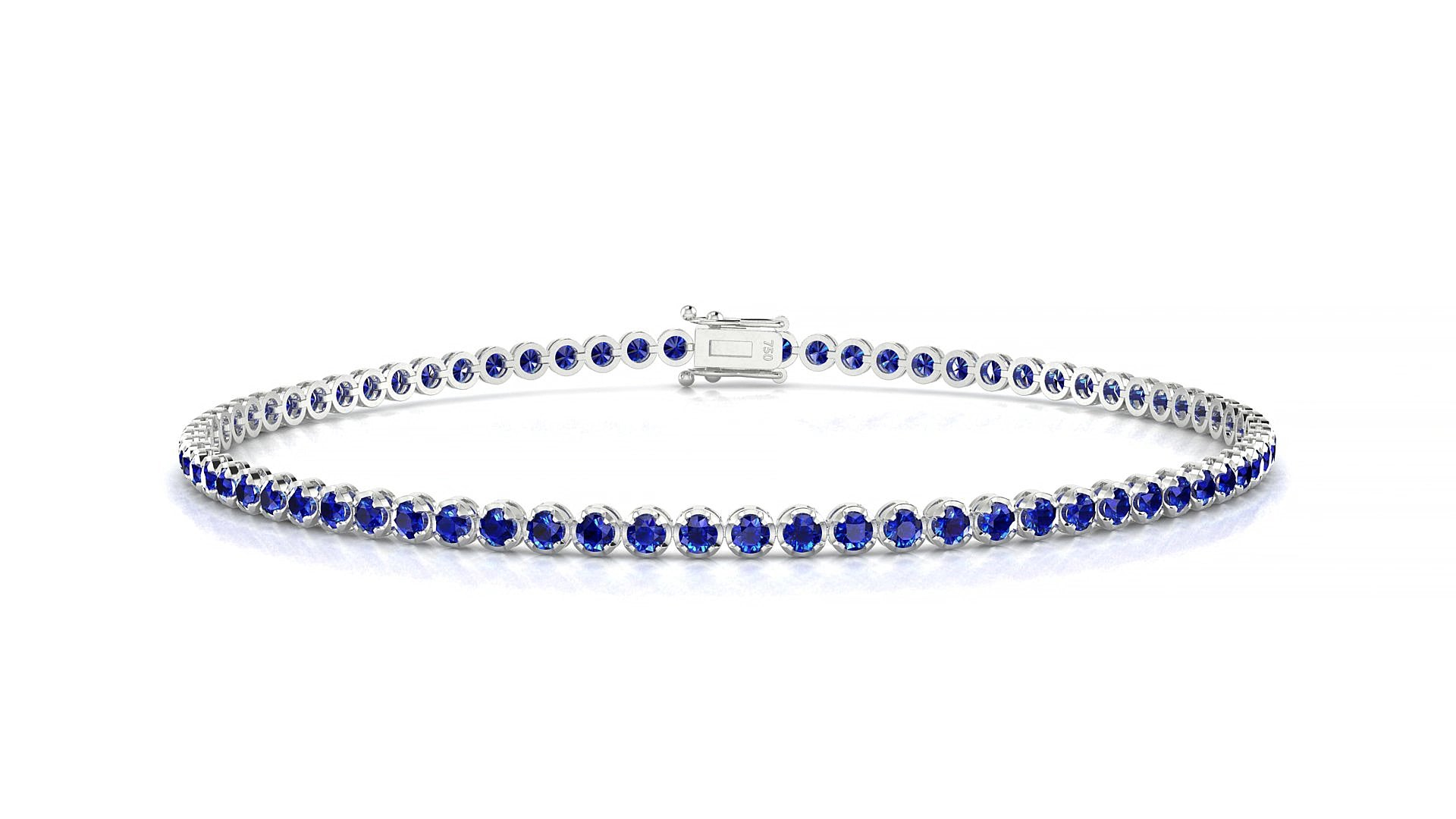 Bengal | 18k White Gold 1.7 mm Round Natural Sapphire 19 cm Tennis Bracelet