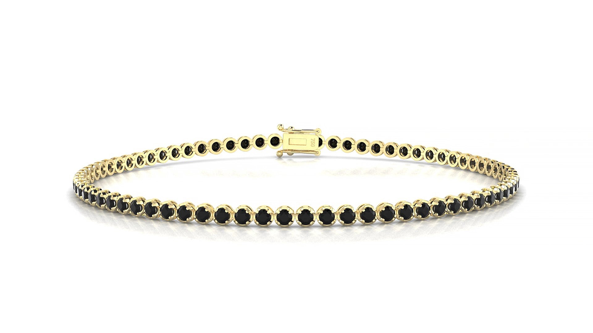 Bengal | 18k Yellow Gold 1.7 mm Round Natural Black Diamond 15 cm Tennis Bracelet
