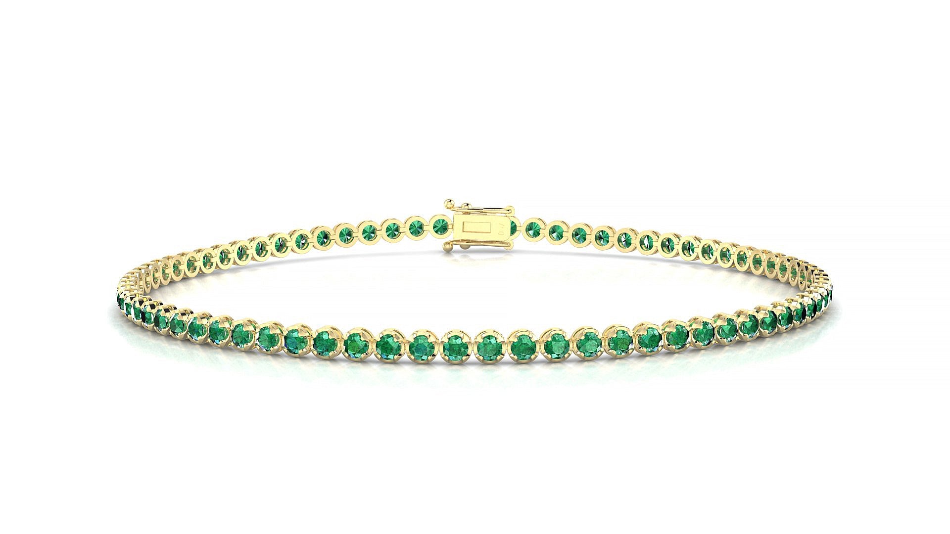 Bengal | 18k Yellow Gold 1.7 mm Round Natural Emerald Tennis Bracelet