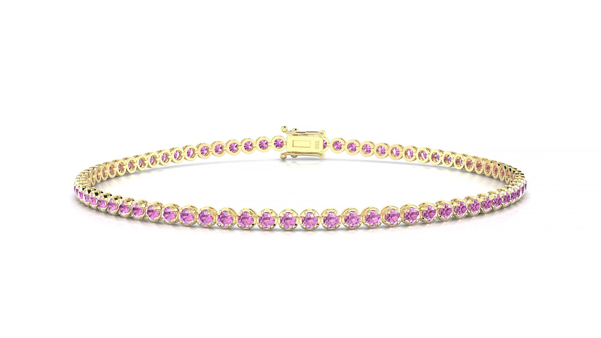 Bengal | 18k Yellow Gold 1.7 mm Round Natural Pink Sapphire 15 cm Tennis Bracelet
