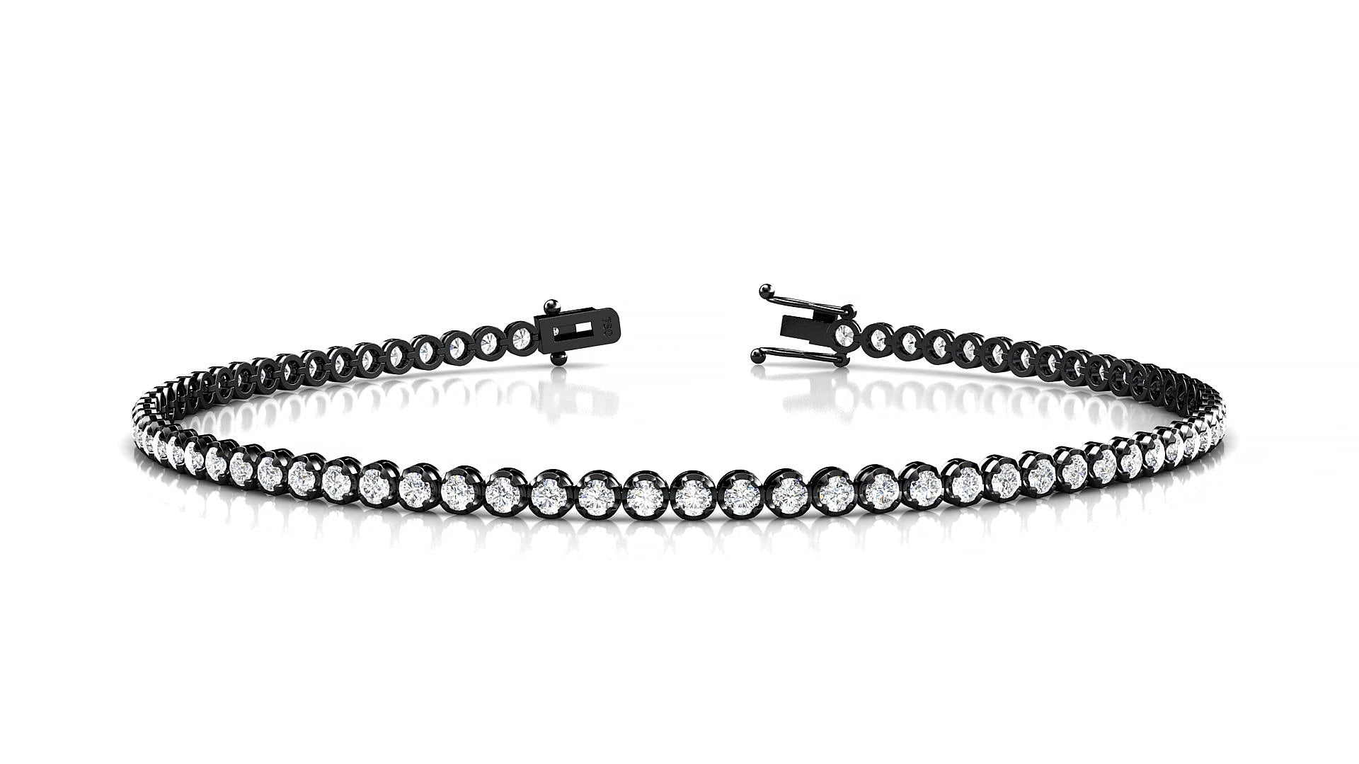 Bengal | 18k Black Gold 1.7 mm Round Natural Diamond 15 cm Tennis Bracelet