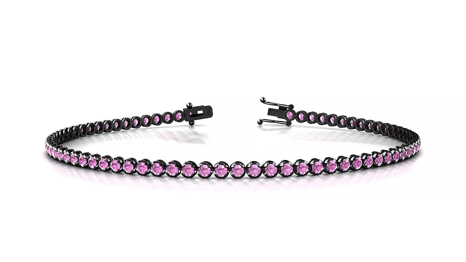 Bengal | 18k Black Gold 1.7 mm Round Natural Pink Sapphire Tennis Bracelet