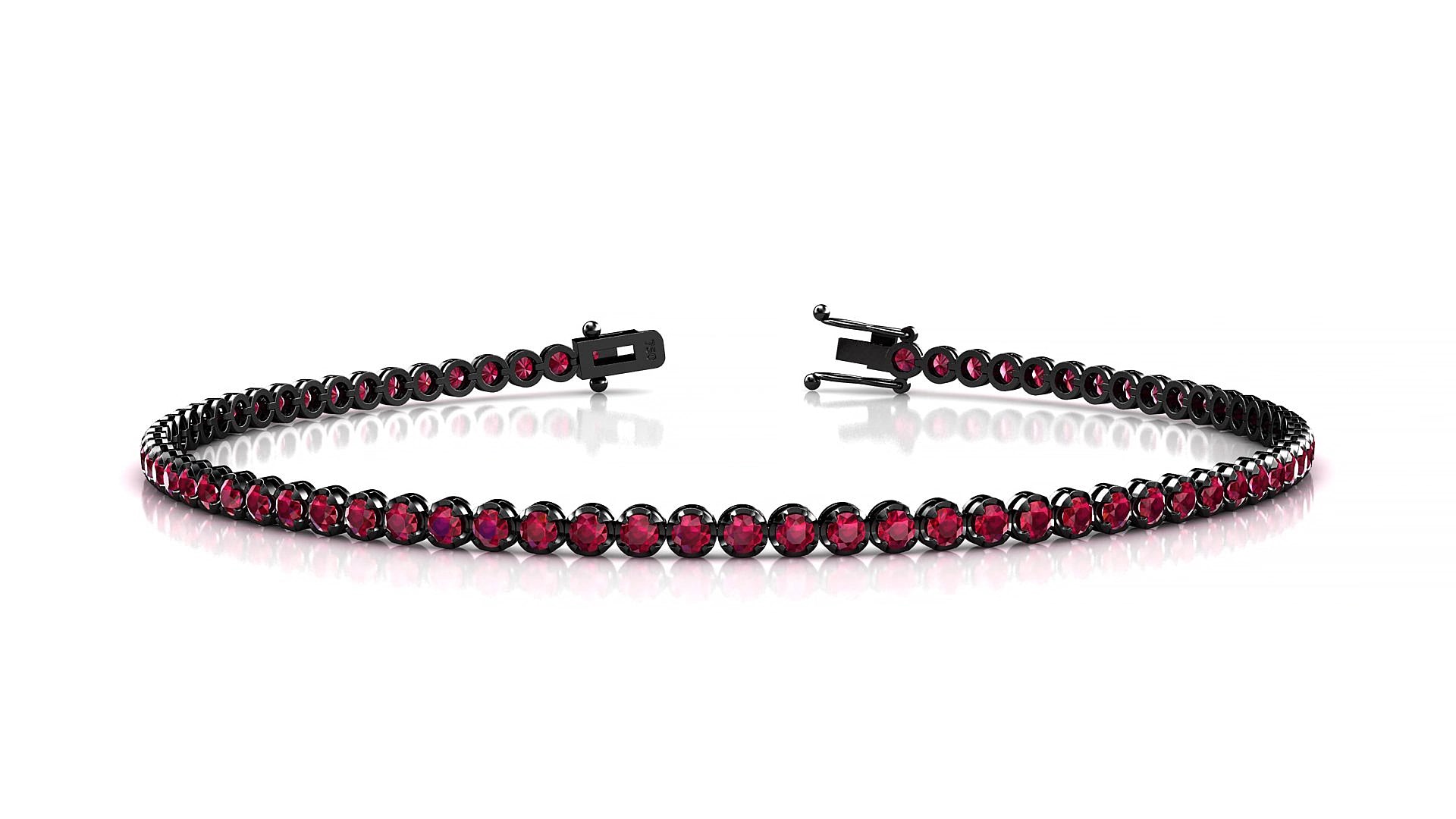 Bengal | 18k Black Gold 1.7 mm Round Natural Ruby 17 cm Tennis Bracelet