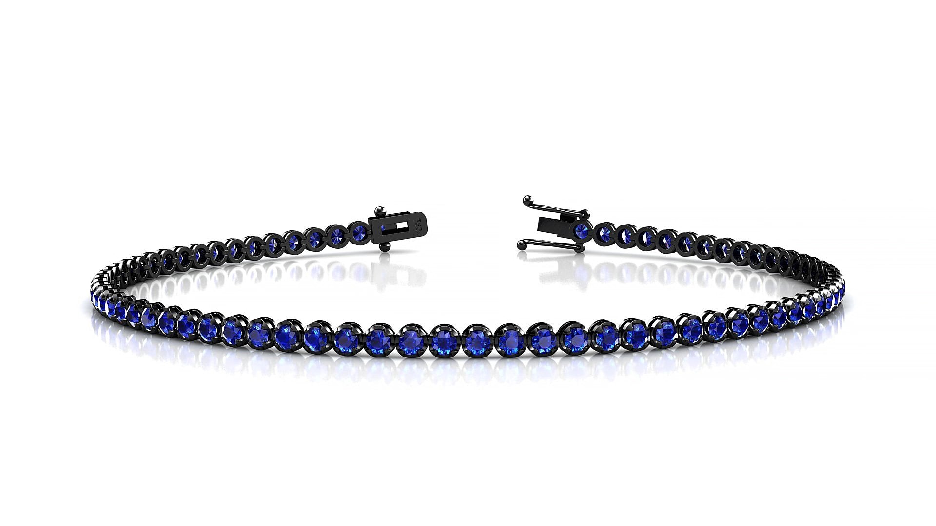 Bengal | 18k Black Gold 1.7 mm Round Natural Sapphire 19 cm Tennis Bracelet